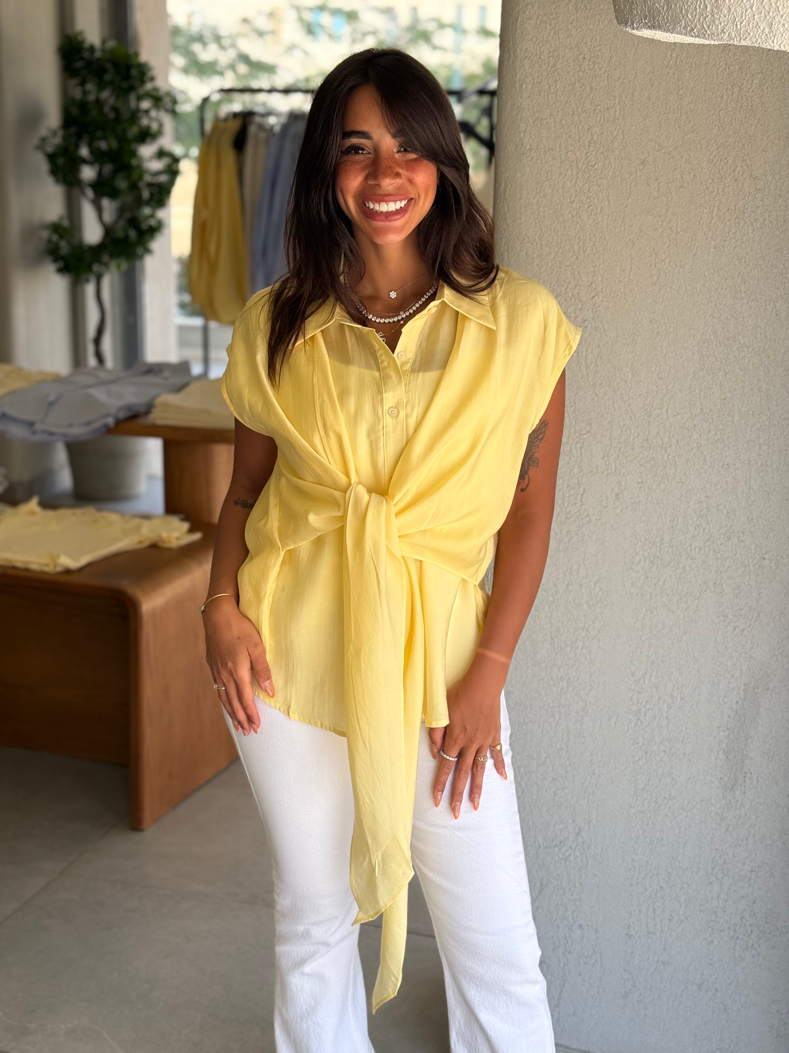Front Knot Blouse - Yellow