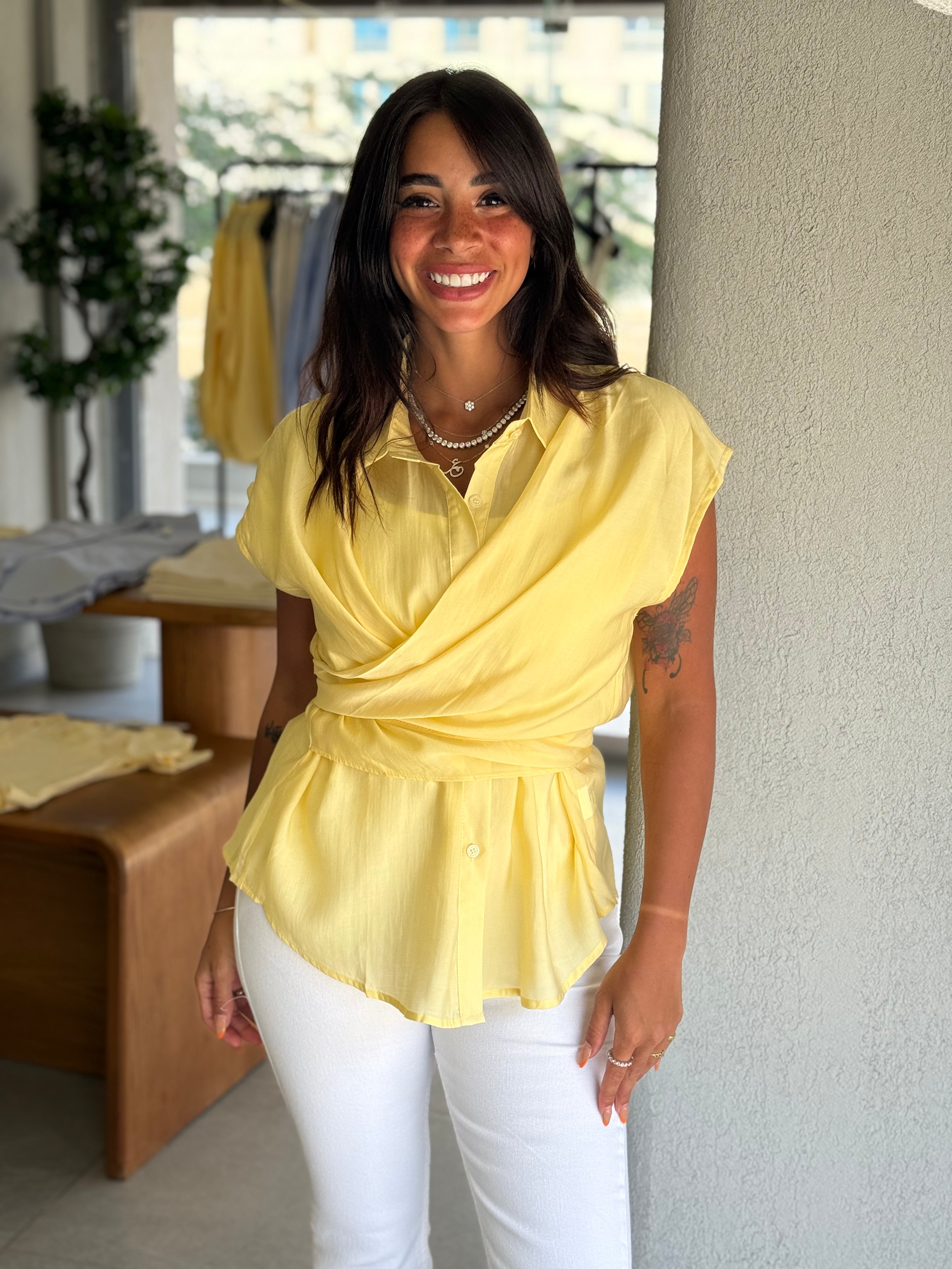 Front Knot Blouse - Yellow