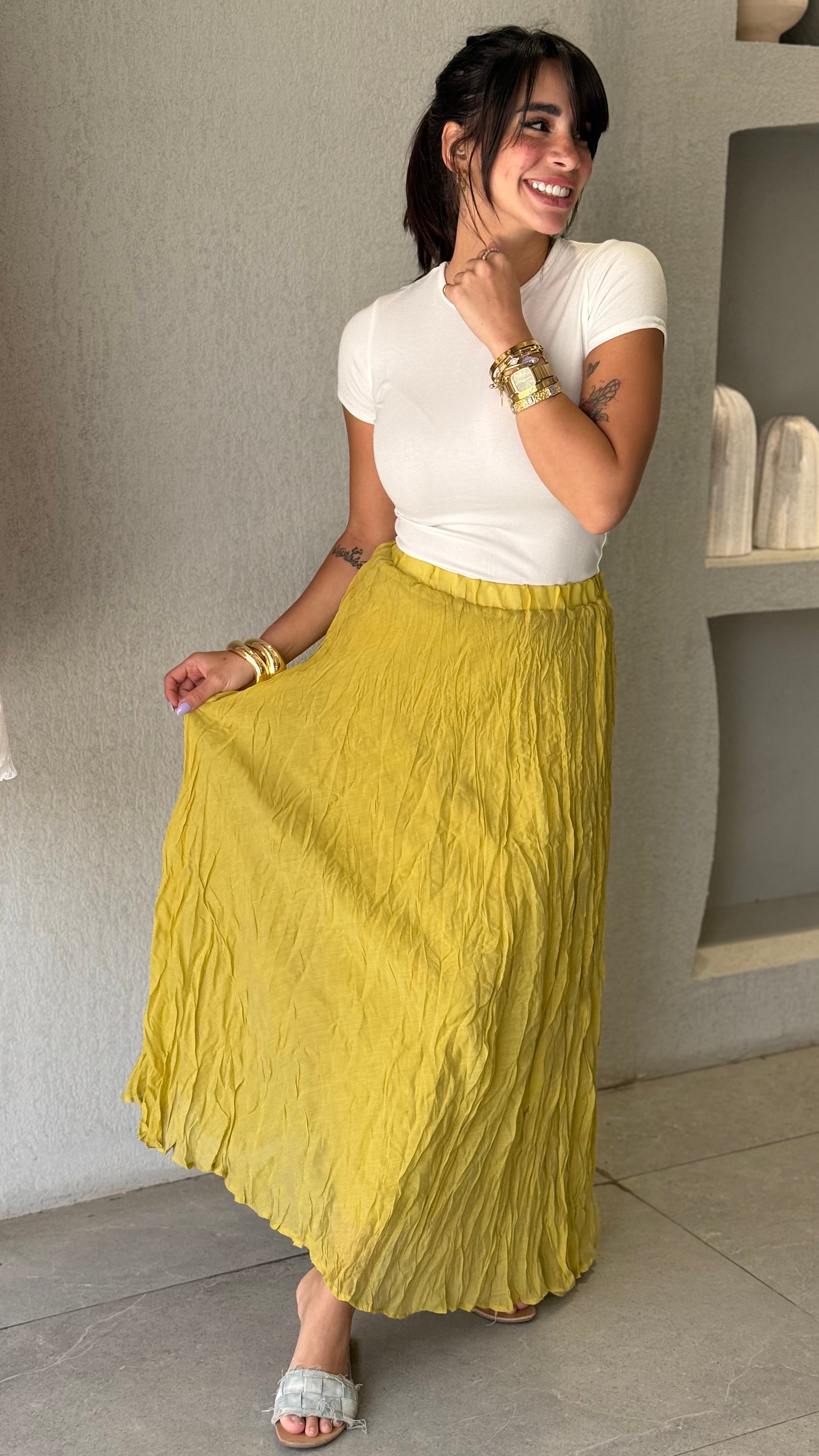 Crinkle Skirt - Light Mustard