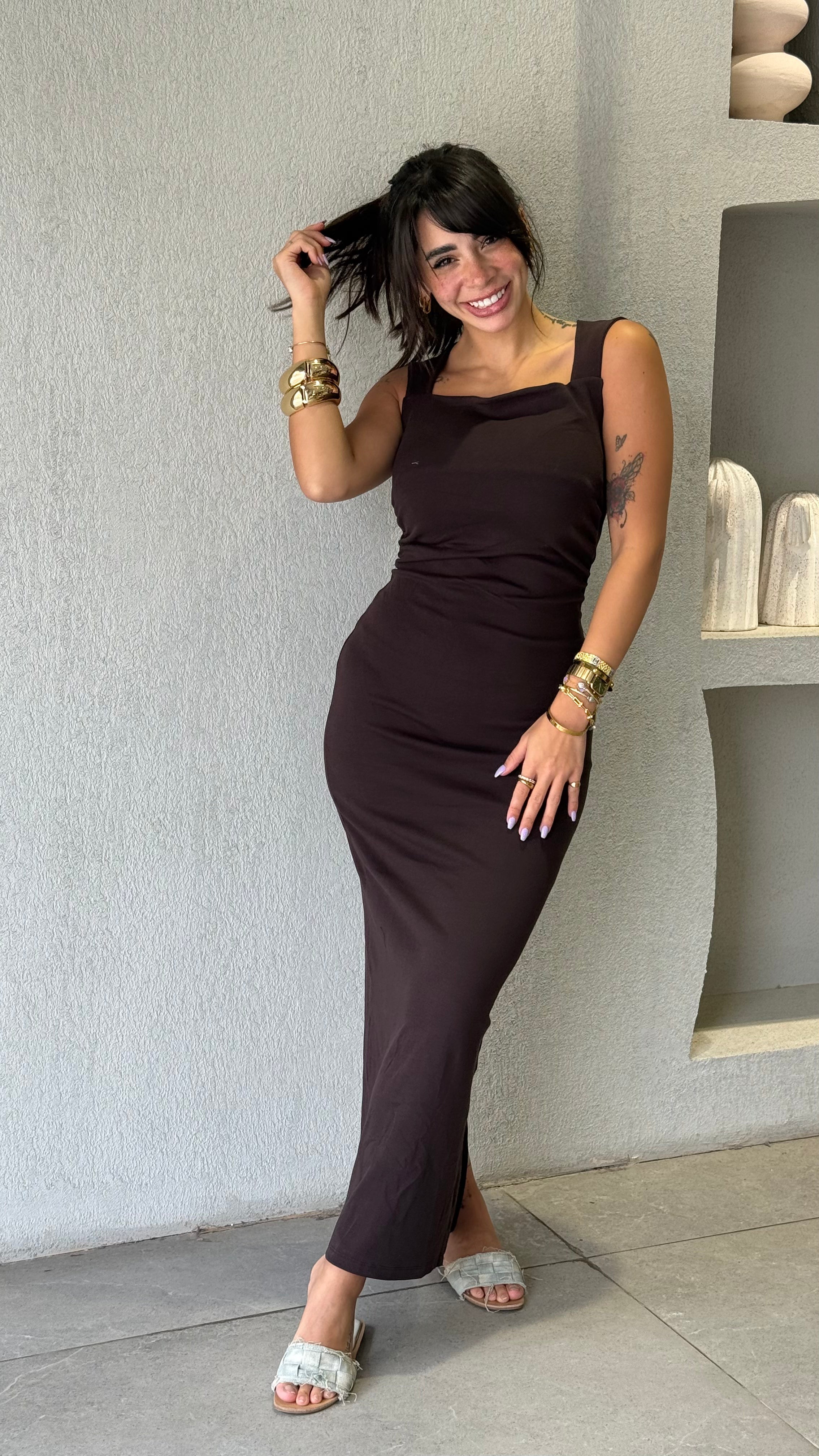 Slim Fit Dress - Brown