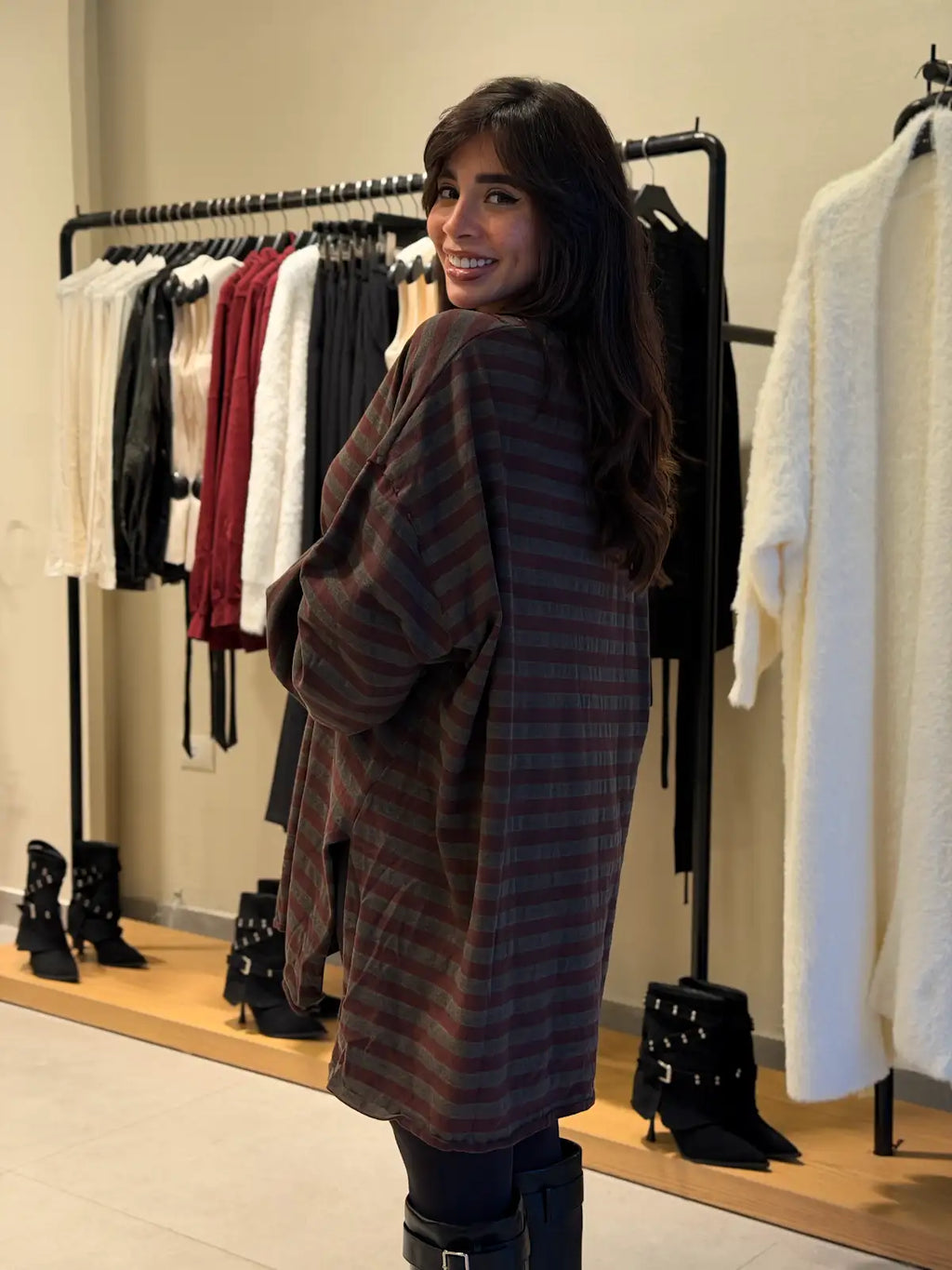 Long Striped Shirt - Wine red