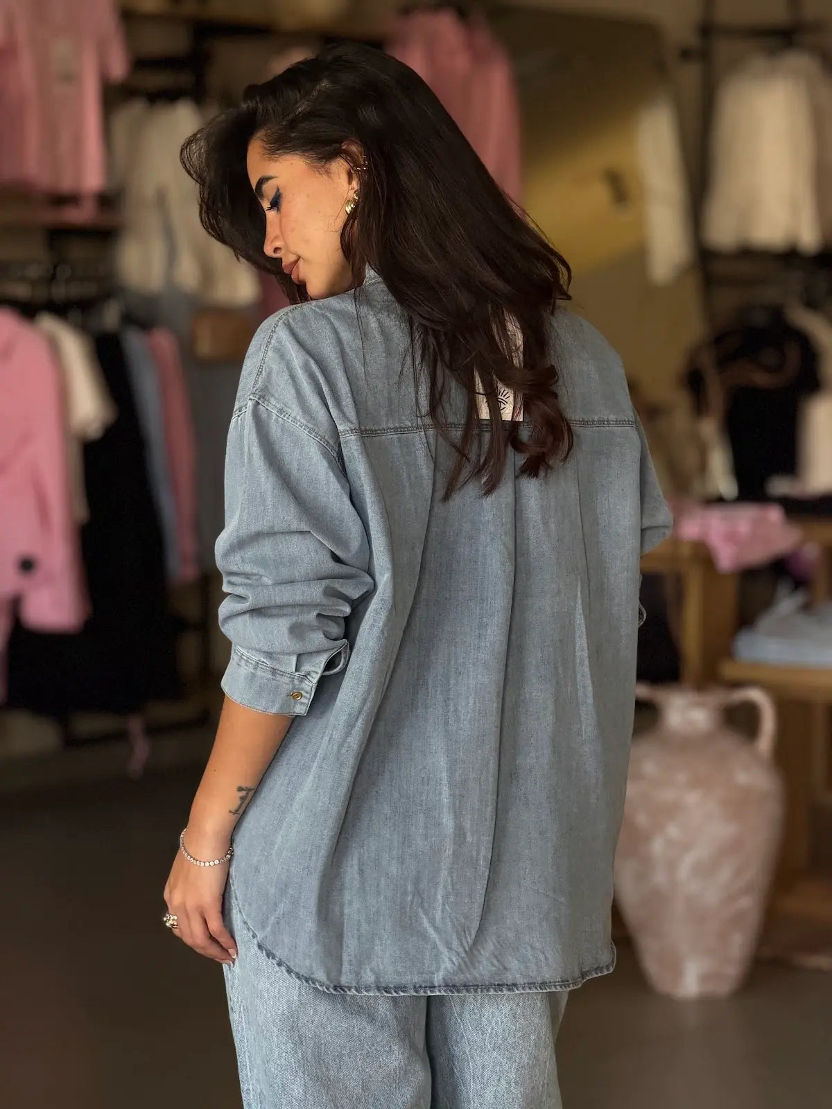 Denim Shirt with Gold Accessory