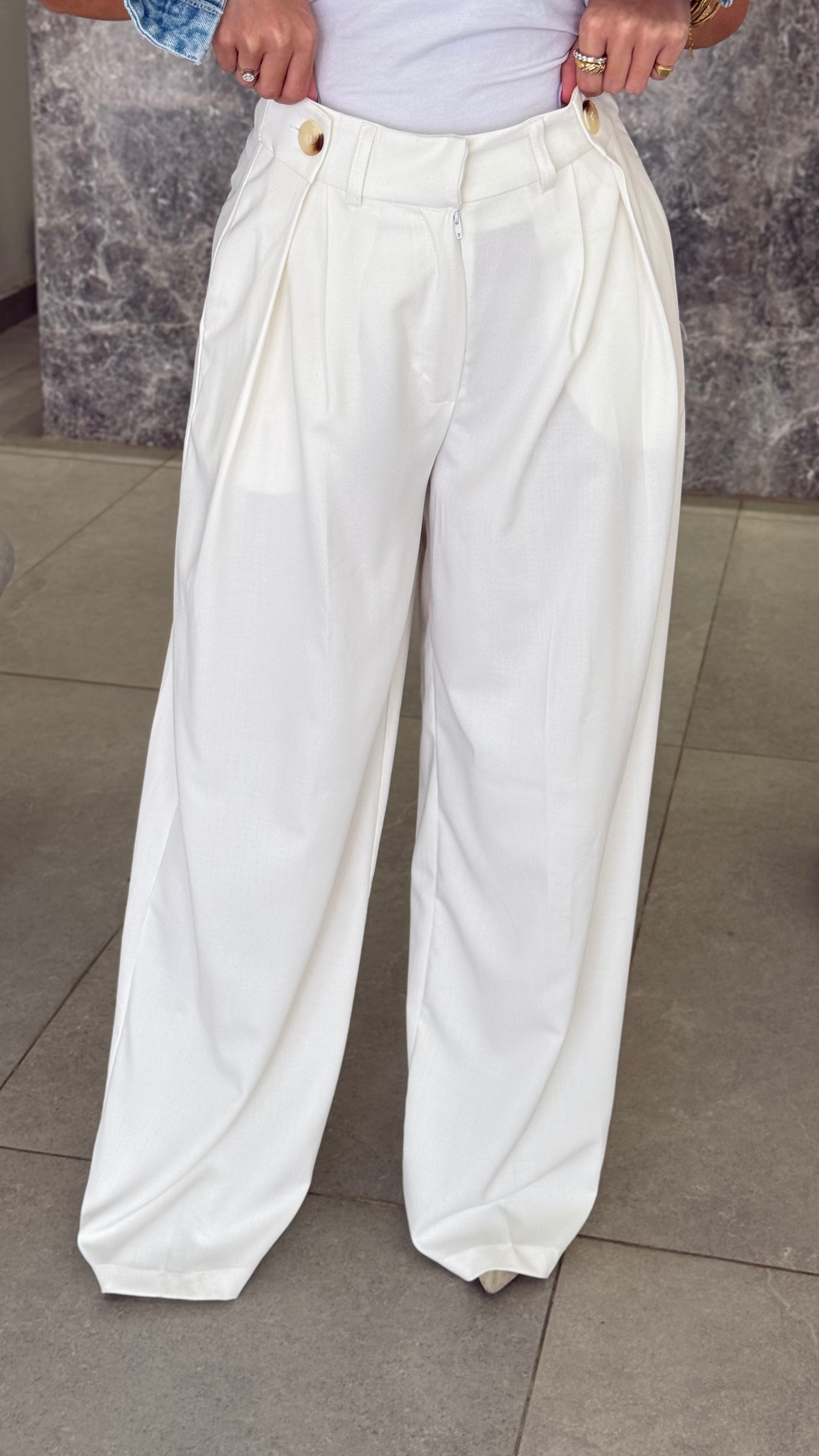 Button Pant - White