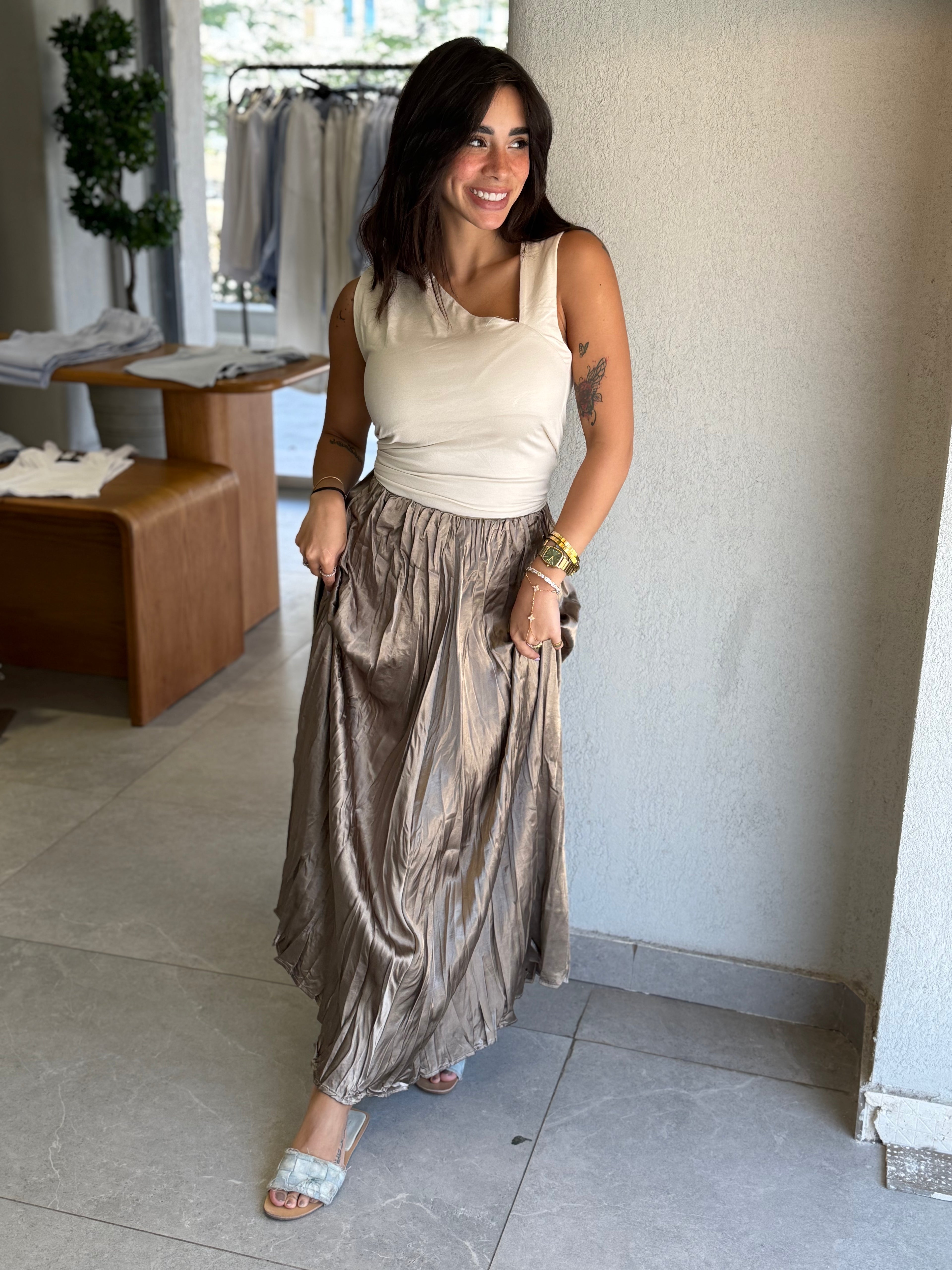 Crinkle Skirt - Cafe
