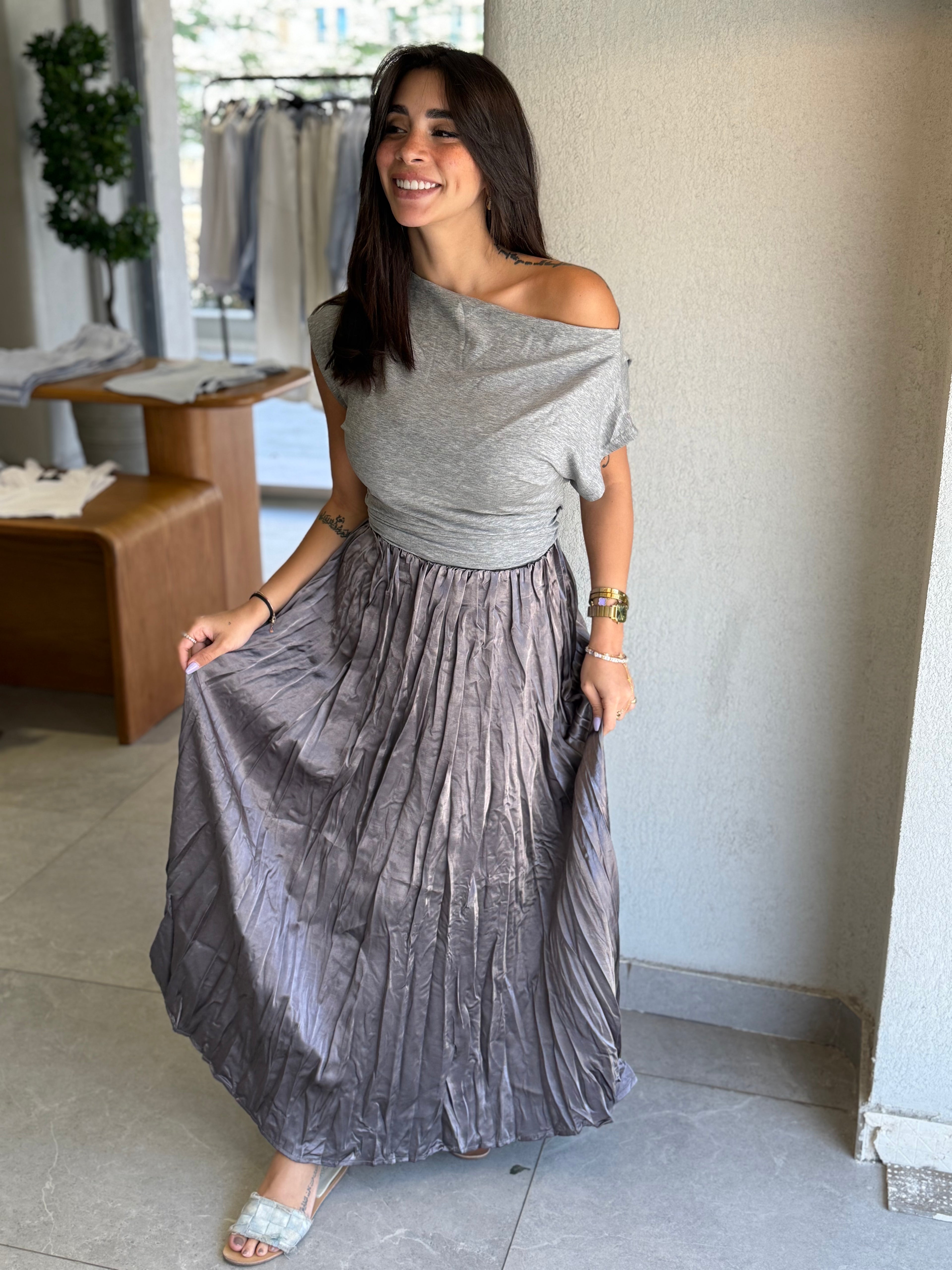 Crinkle Skirt - Grey