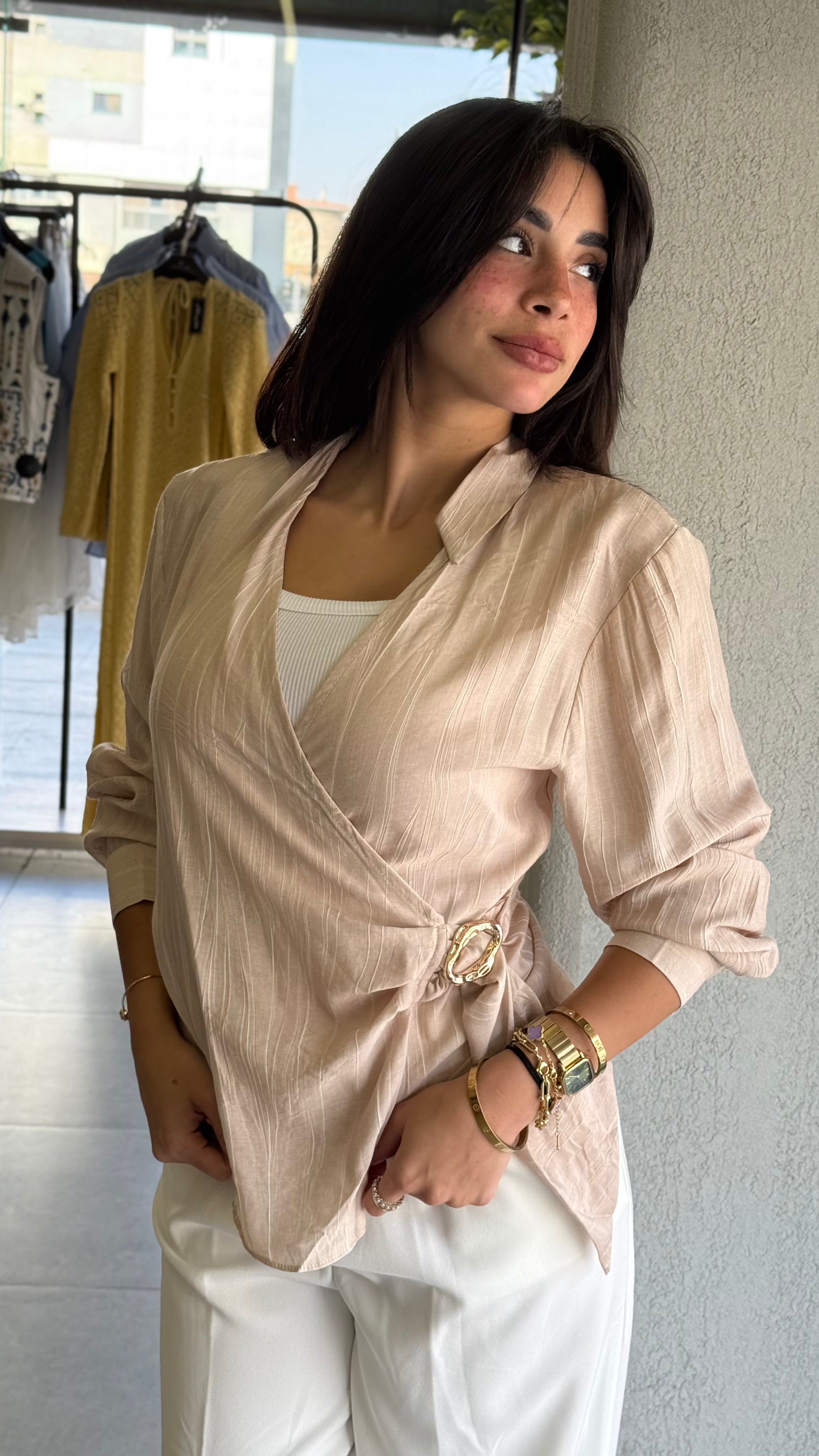 Criss Cross Shirt - Beige