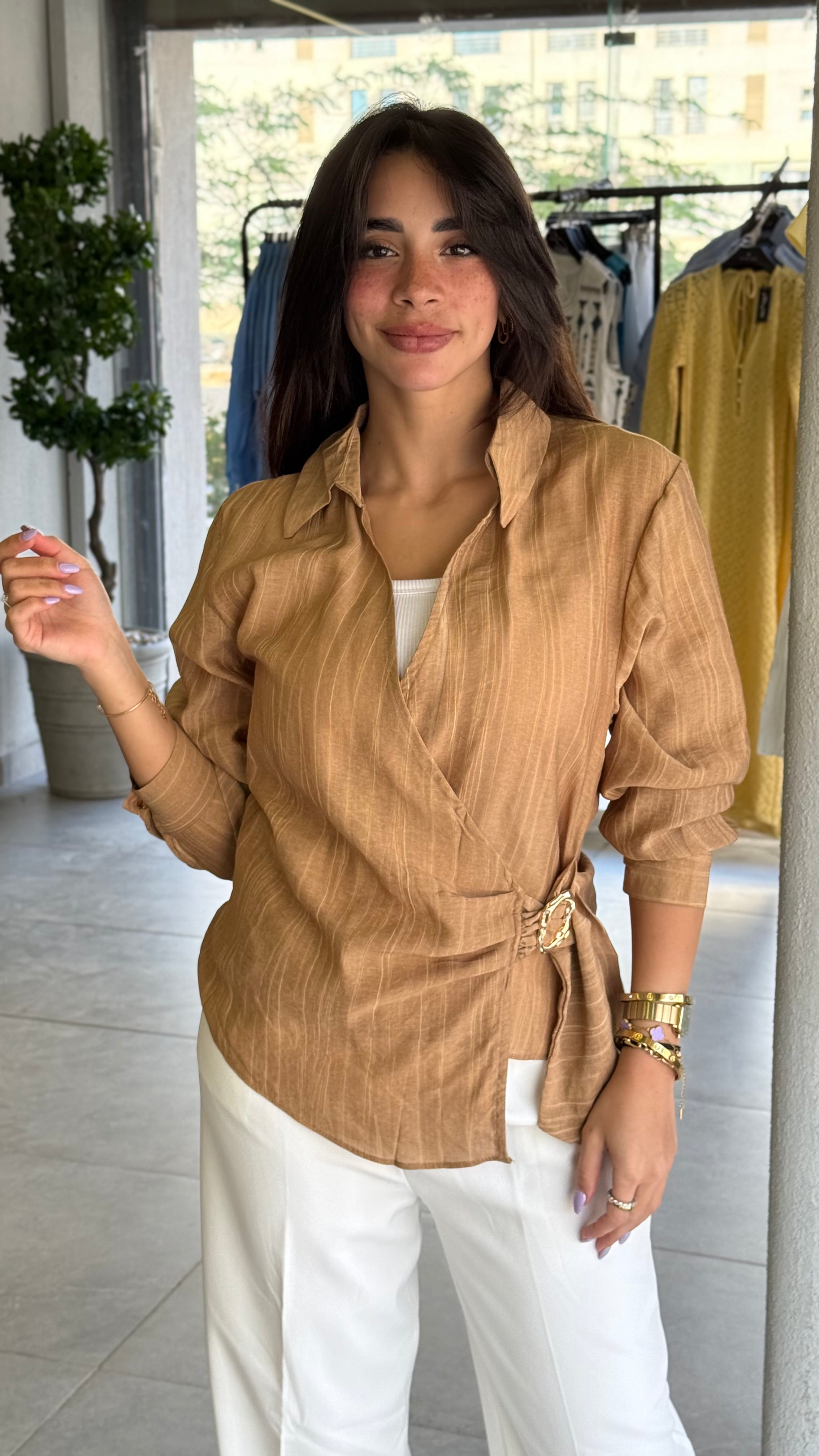 Criss Cross Shirt - Camel