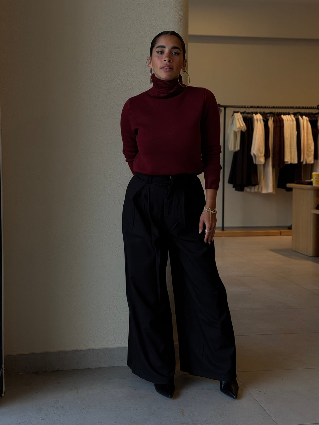 Fleeced pullover -  burgundy