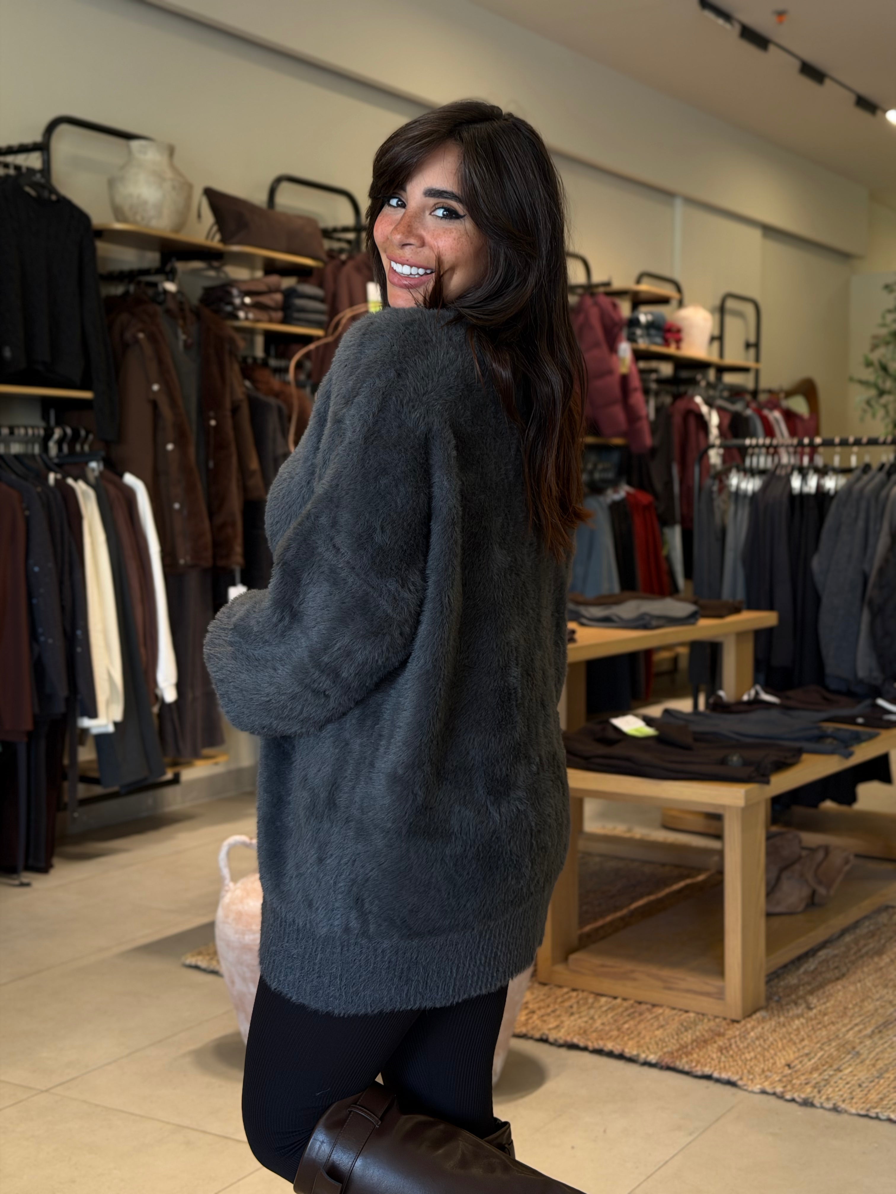 Fur Cardigan - Grey