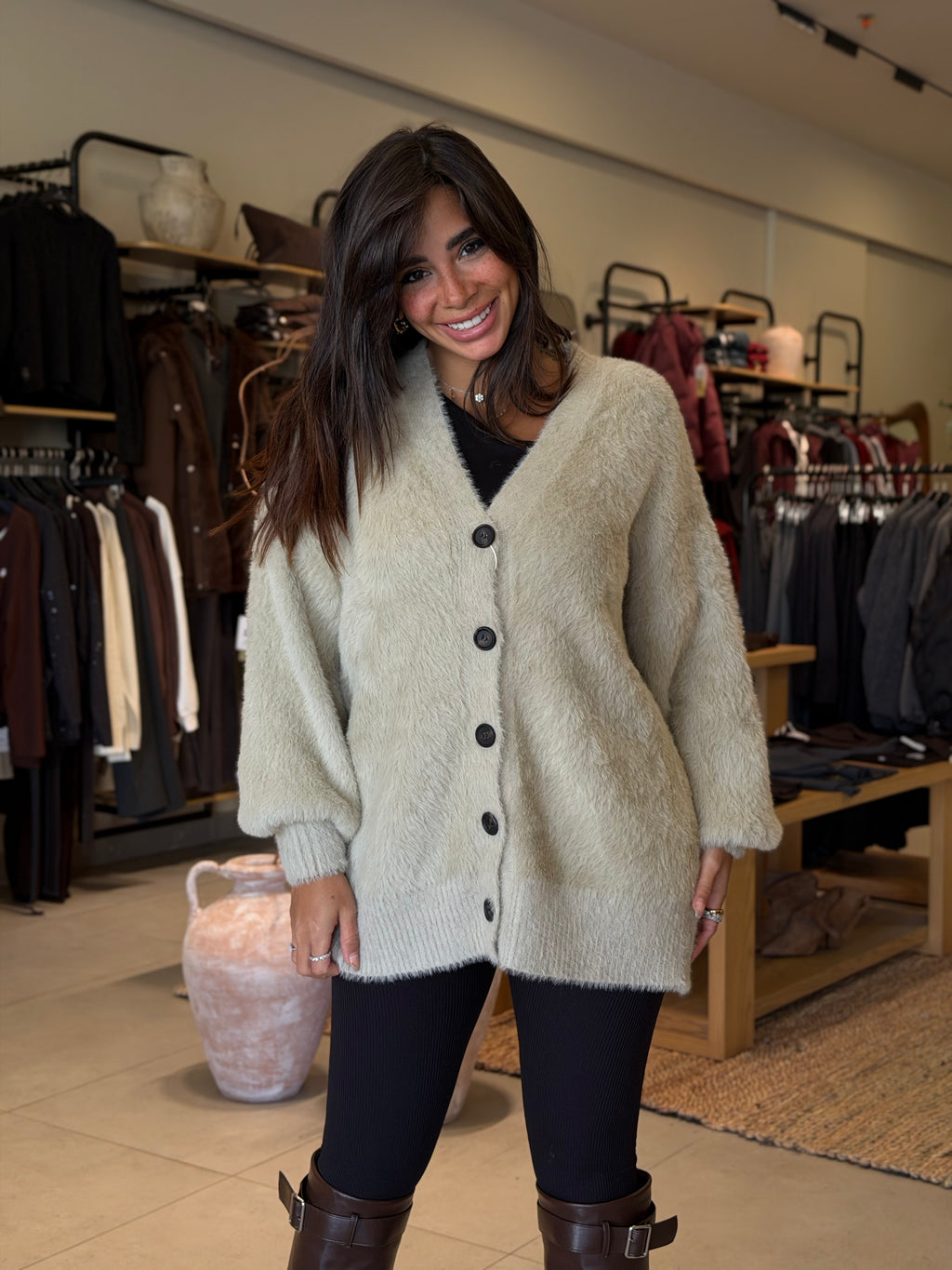 Fur Cardigan - Beige