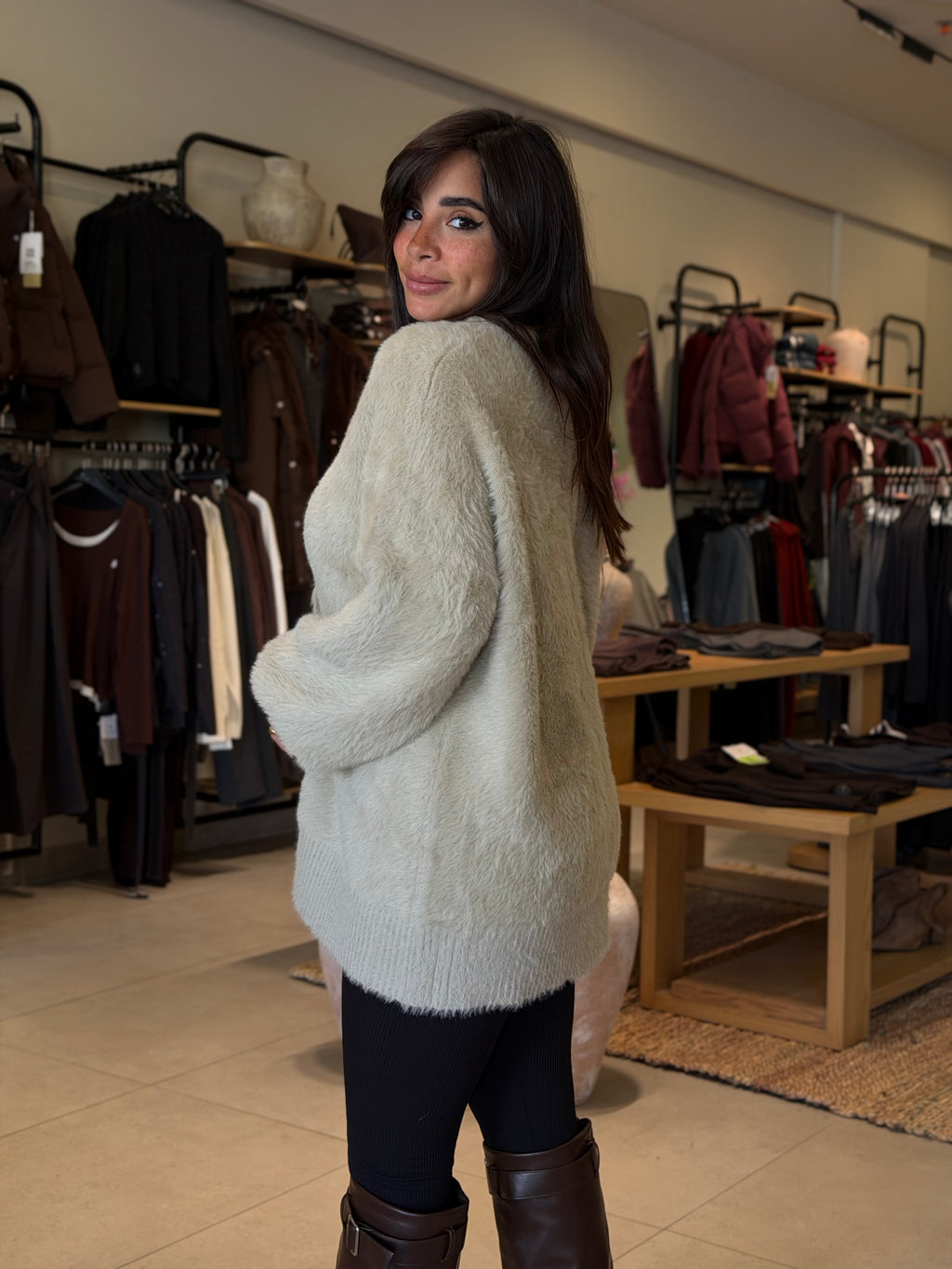 Fur Cardigan - Beige