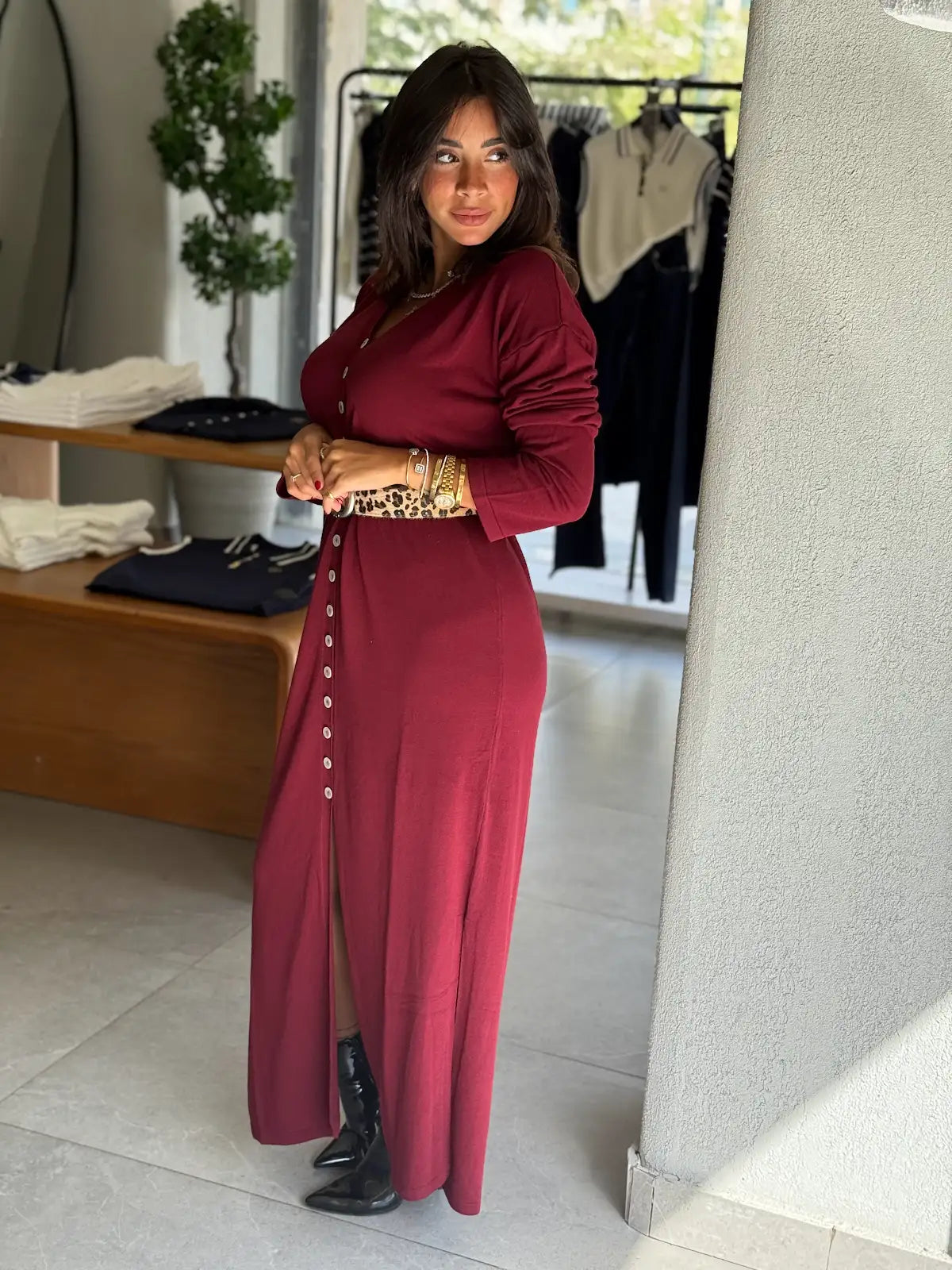 Casual Long Cardigan -Burgundy