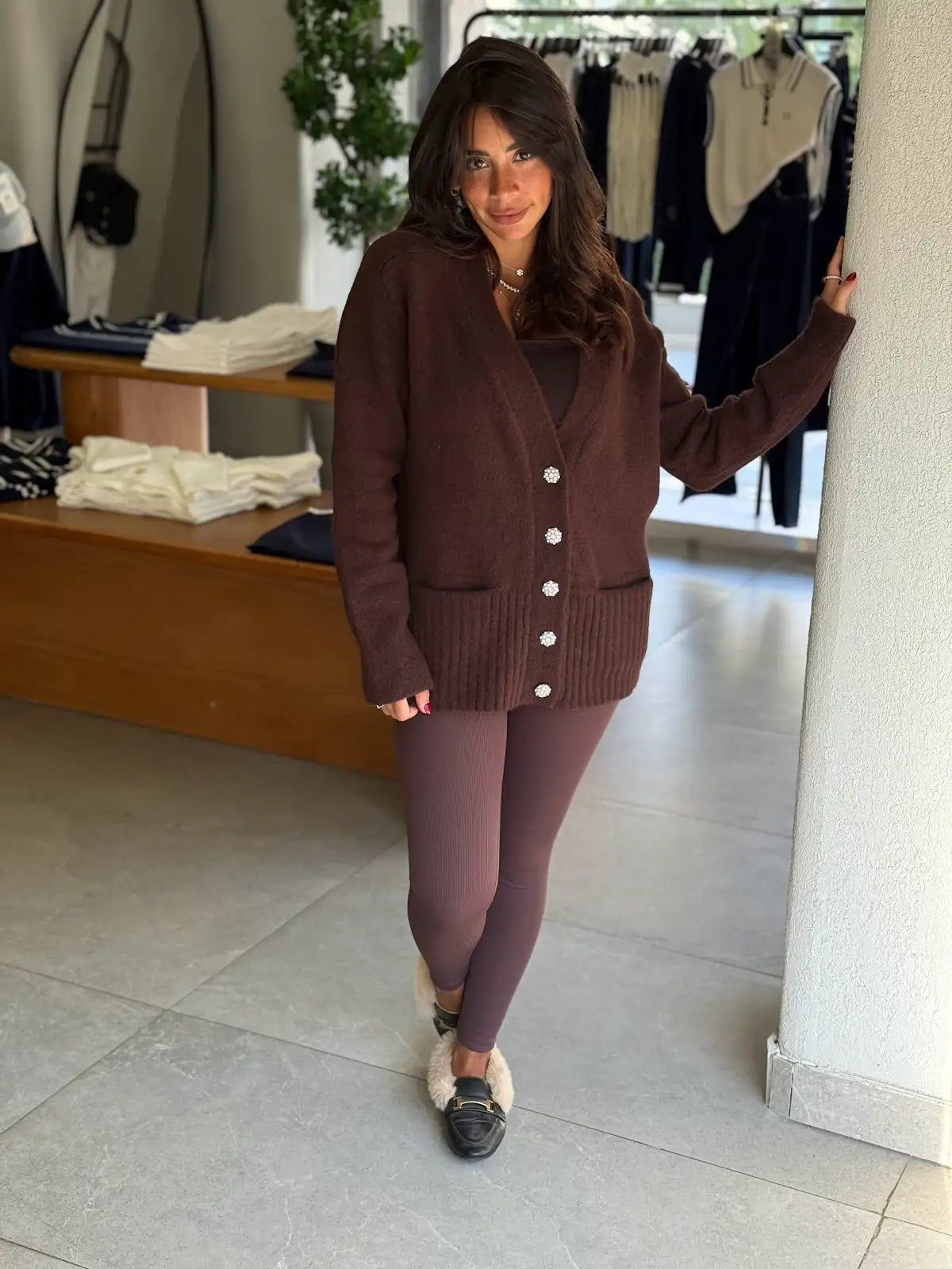 Fleece Leggings - Brown