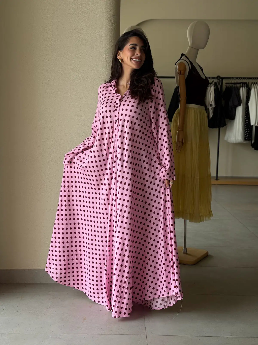 Dot Chic Dress-Pink