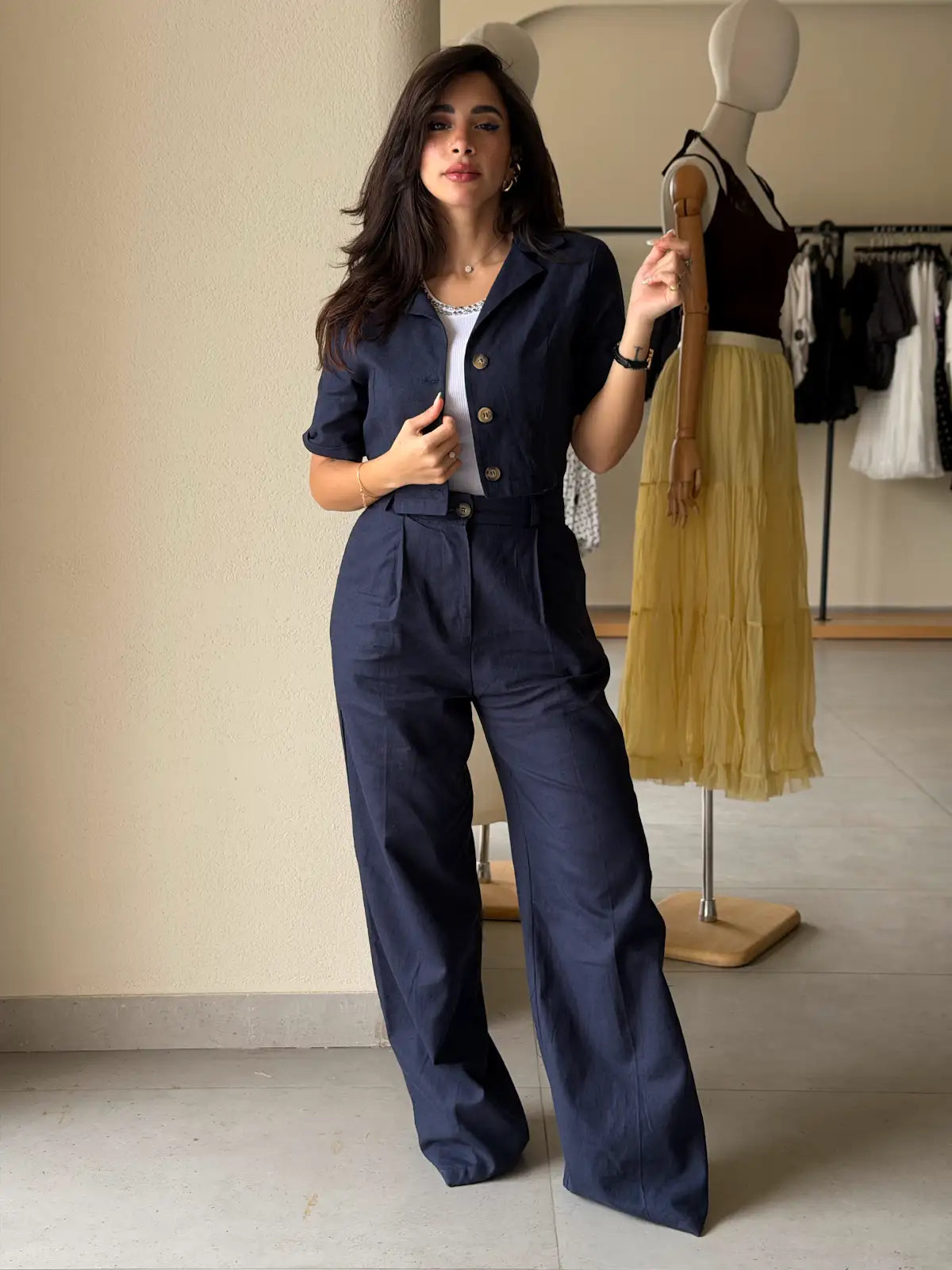 Luna Linen Set- Navy