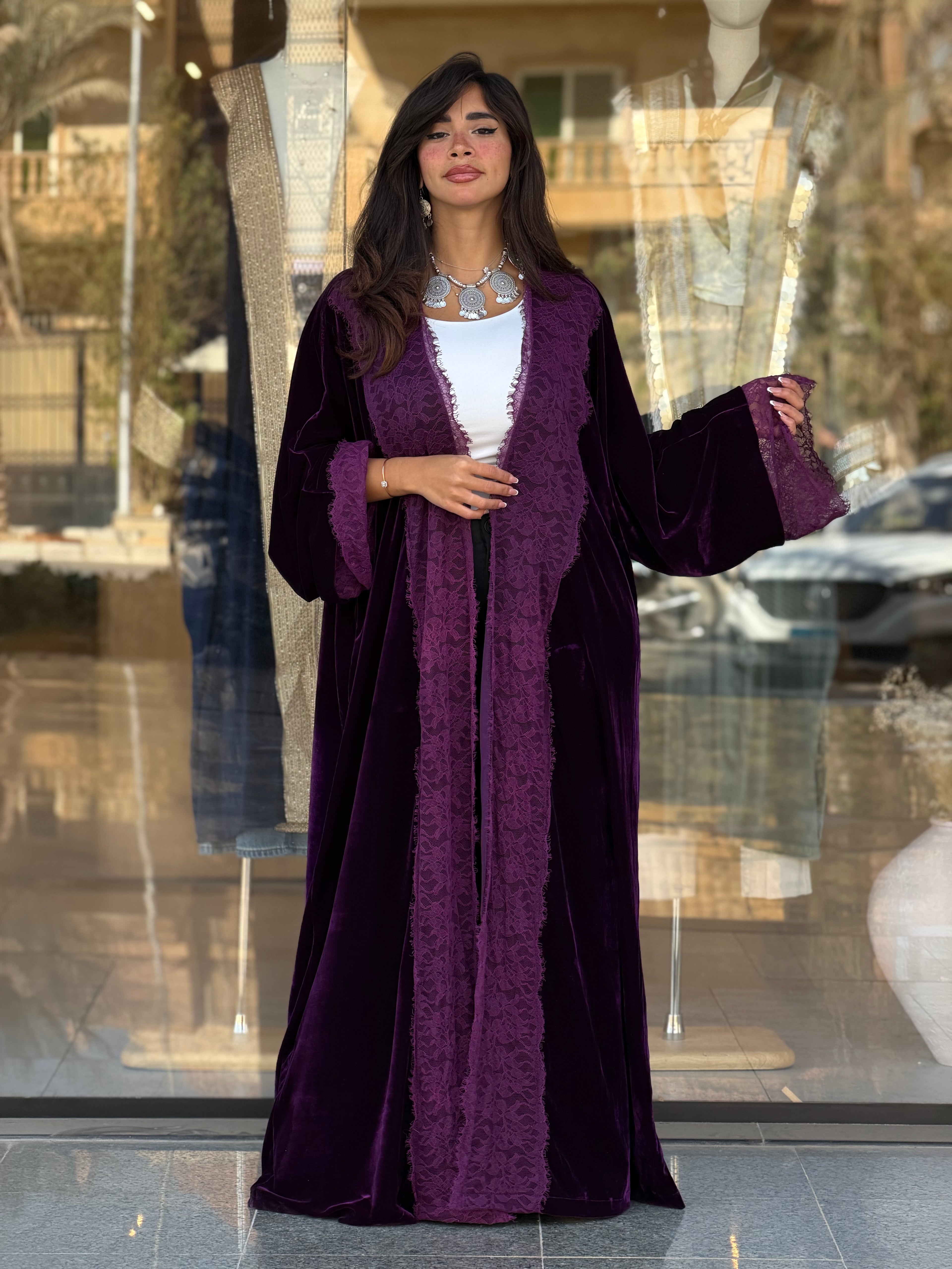 French lace velvet abaya-Purple