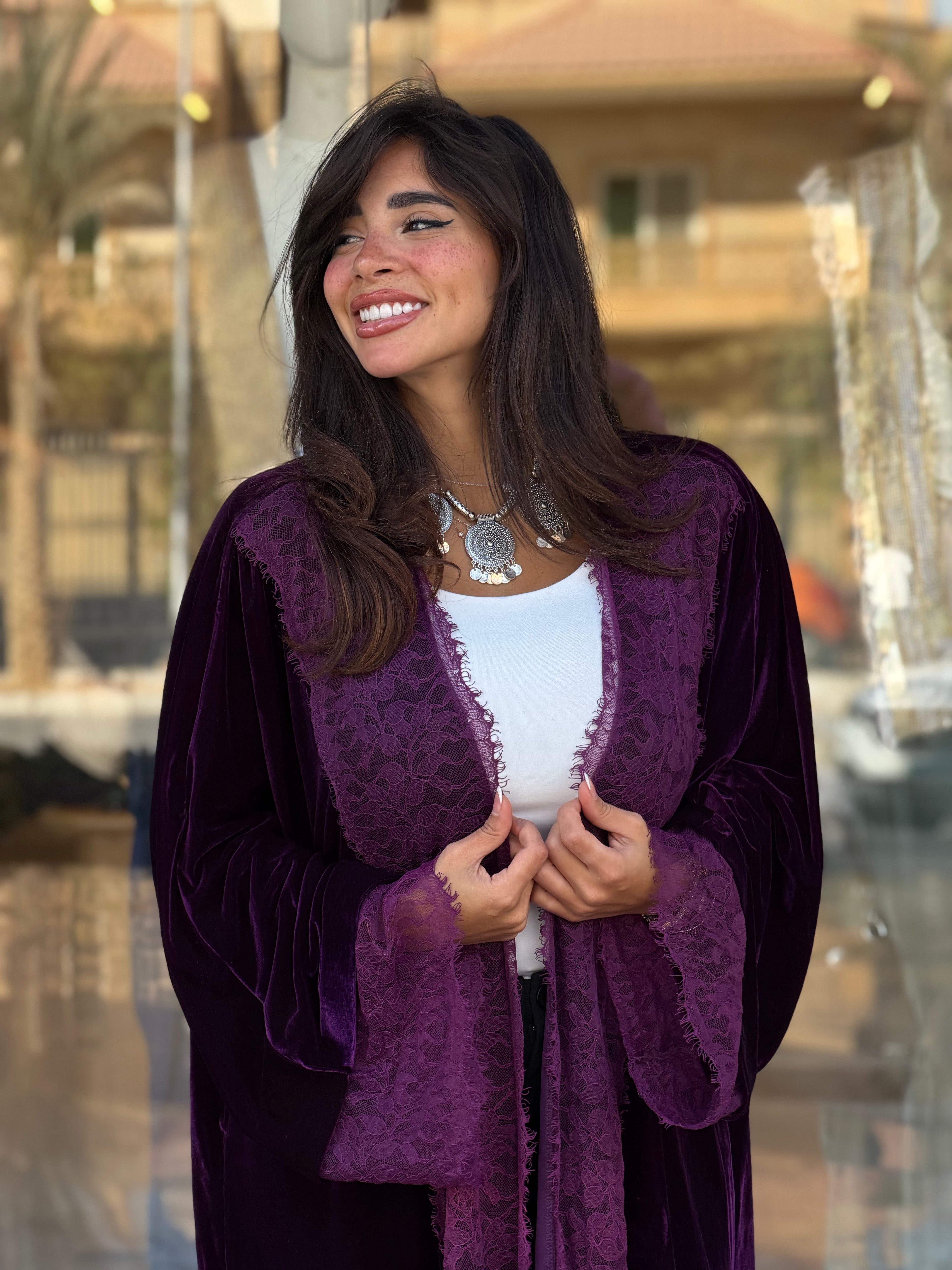 French lace velvet abaya-Purple