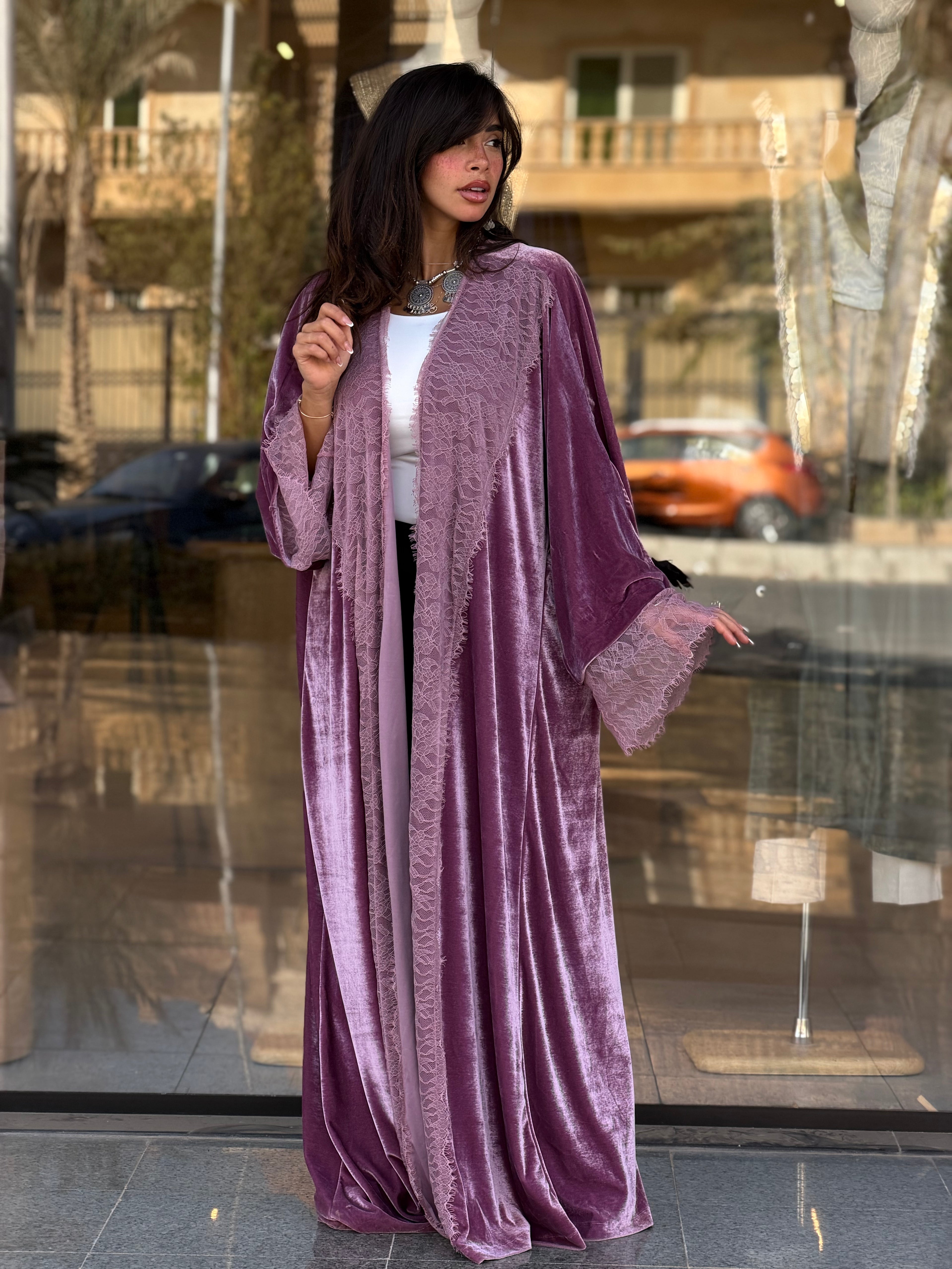 French lace velvet abaya- Cashmere