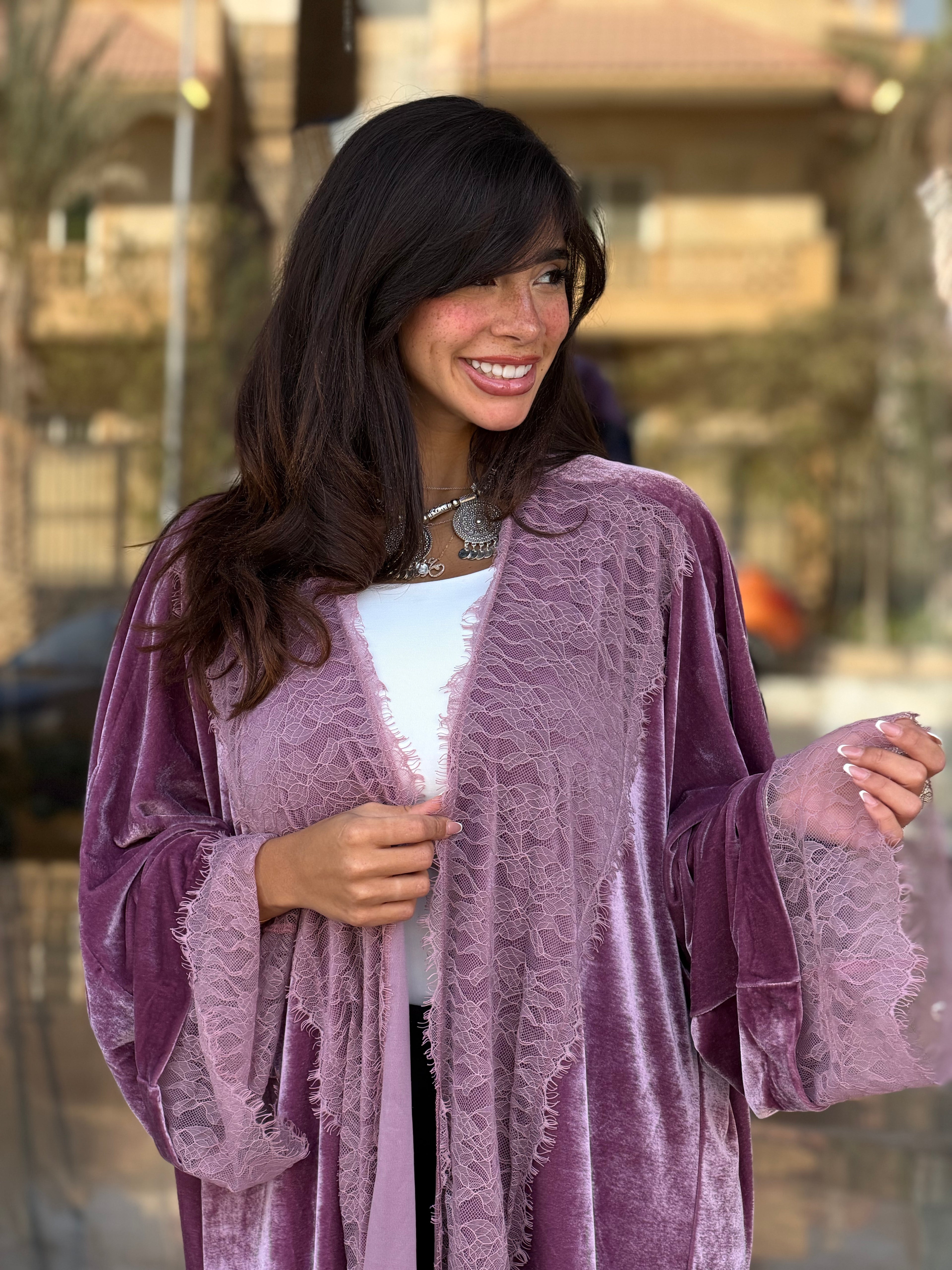 French lace velvet abaya- Cashmere