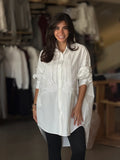 Plain White Shirt with Branch Pattern Detail