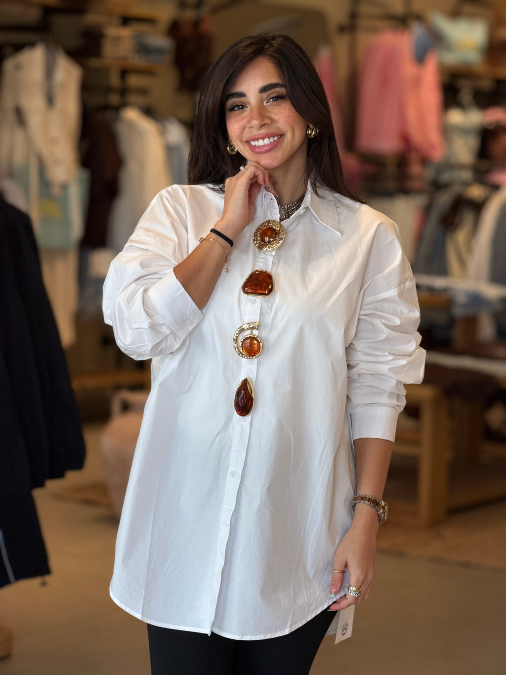 Poplin Shirt With Gold Pin