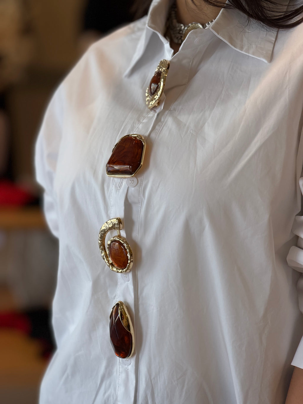 Poplin Shirt With Gold Pin
