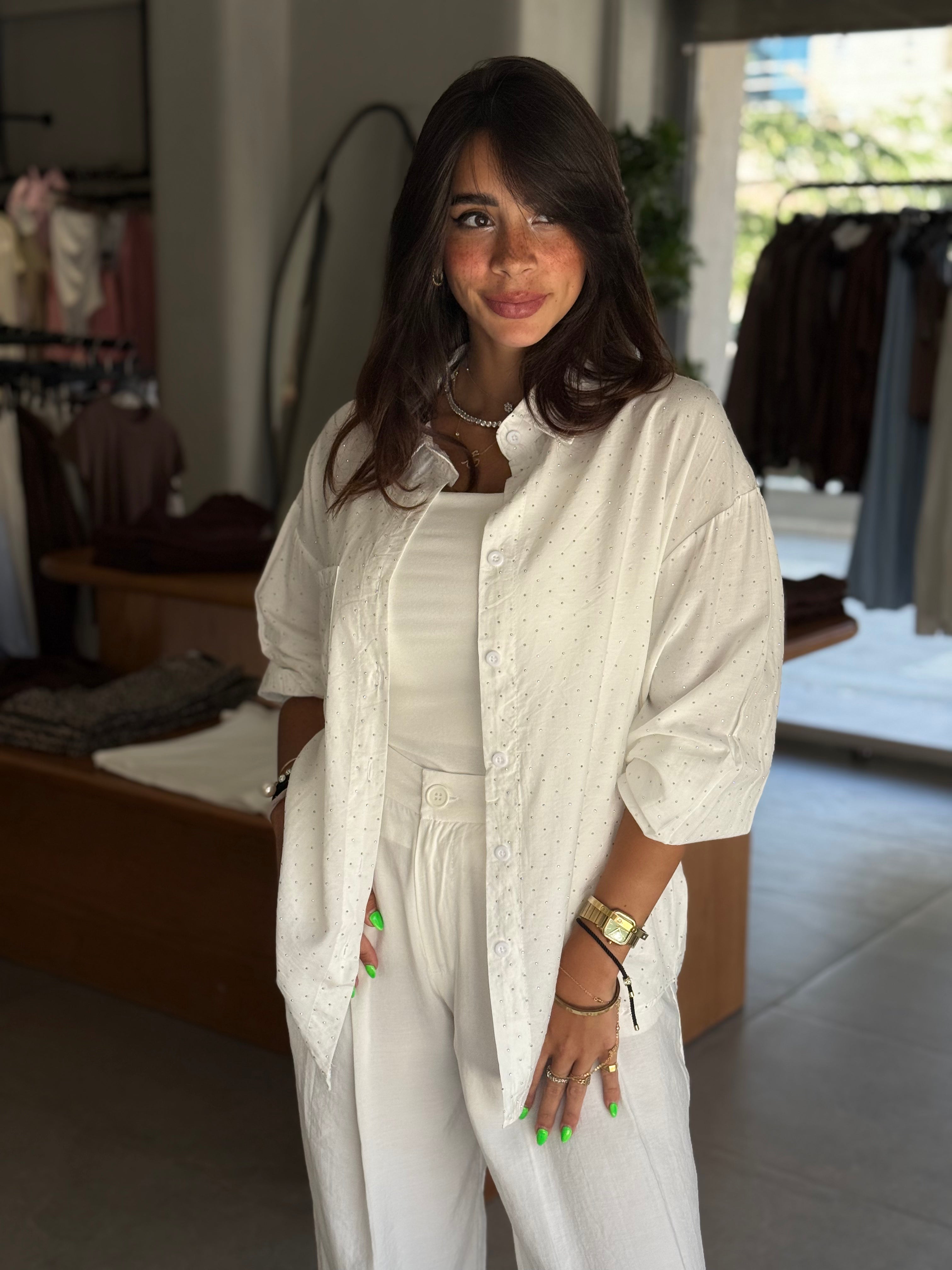 Rhinestone shirt - White