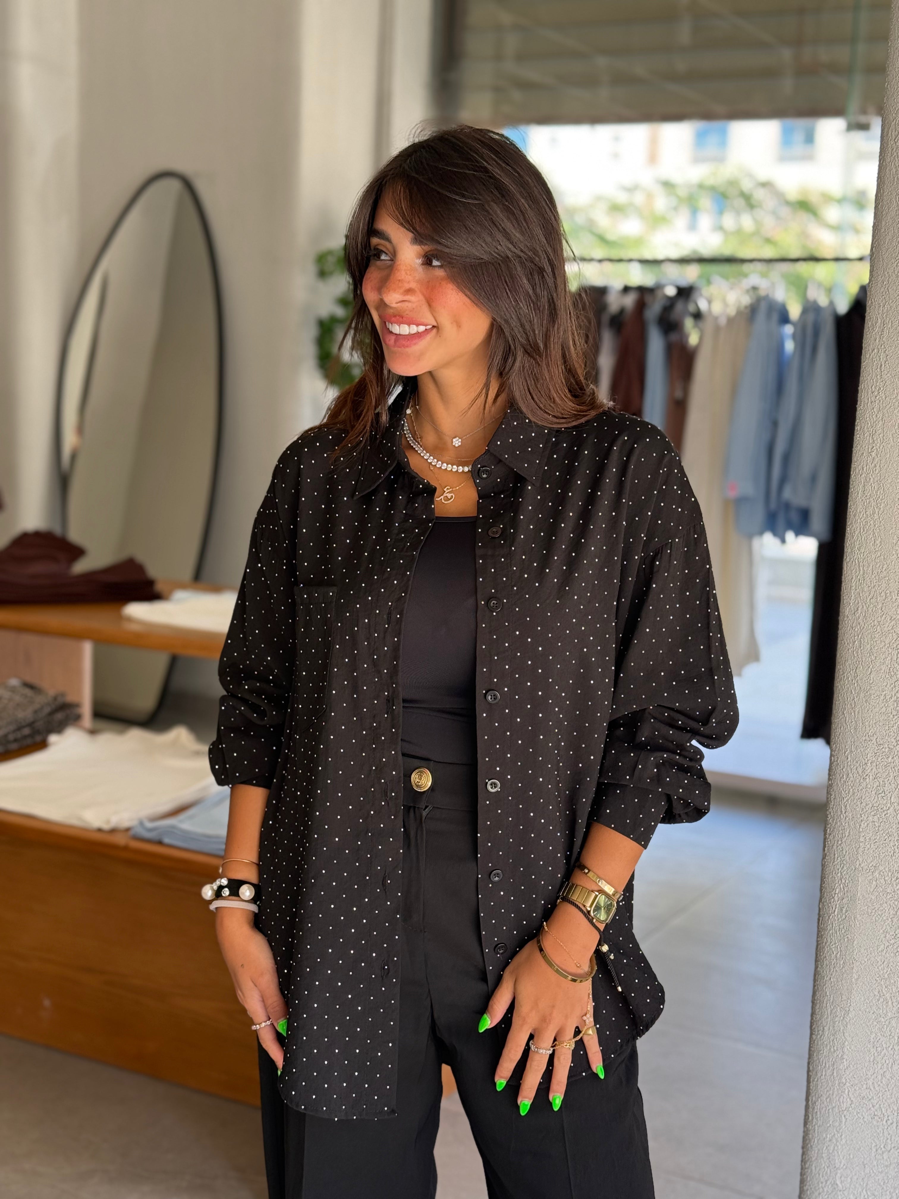 Rhinestone shirt - Black