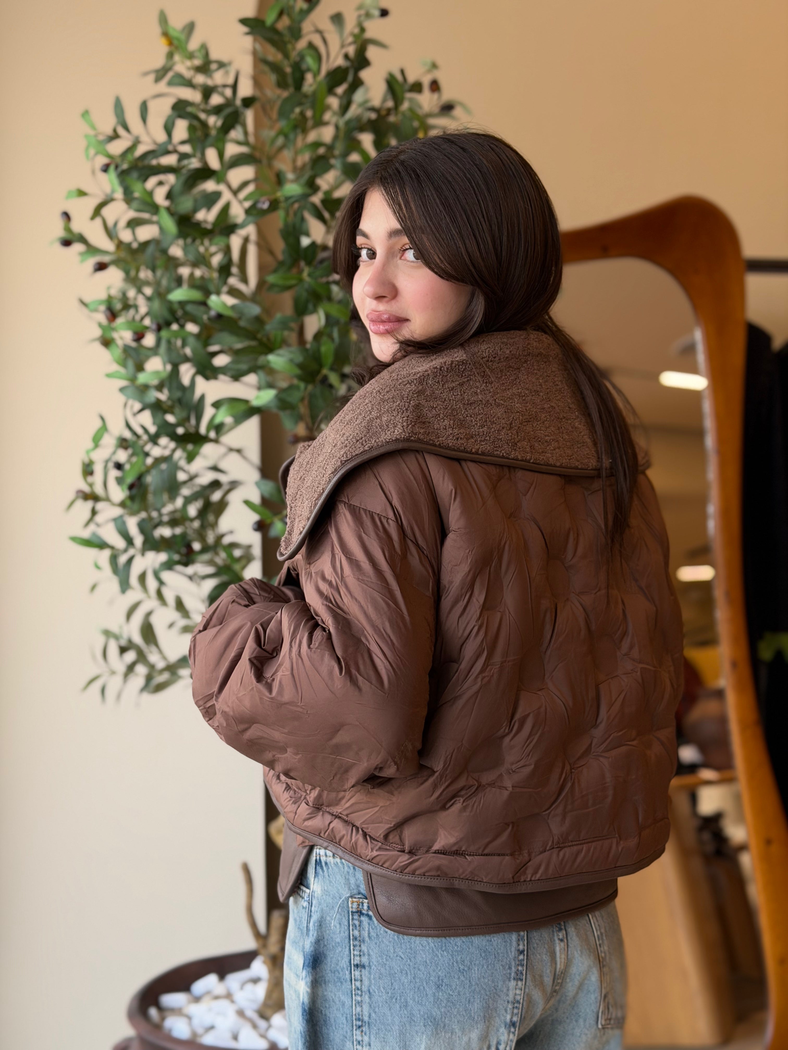 The Leather-Trim Bomber - Brown