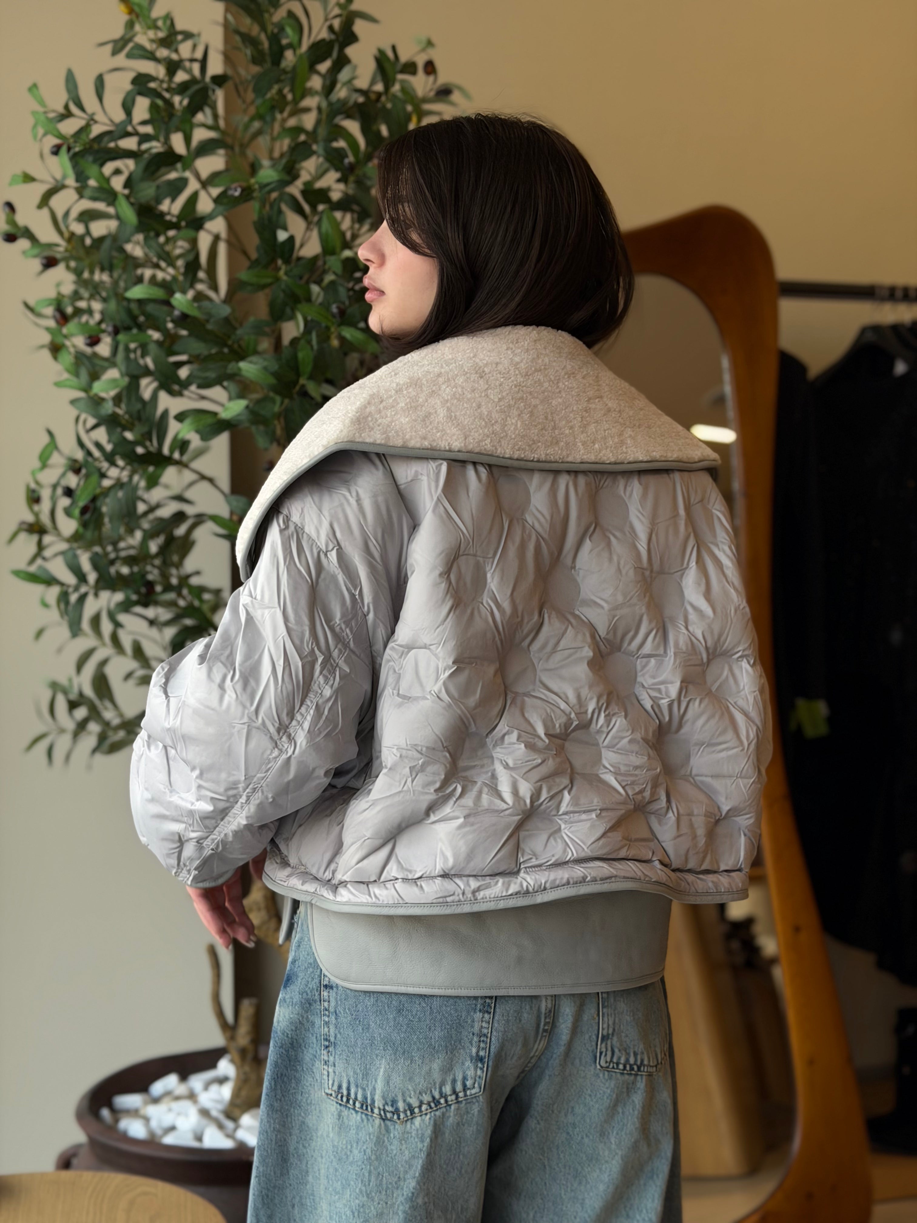 The Leather-Trim Bomber -  Grey