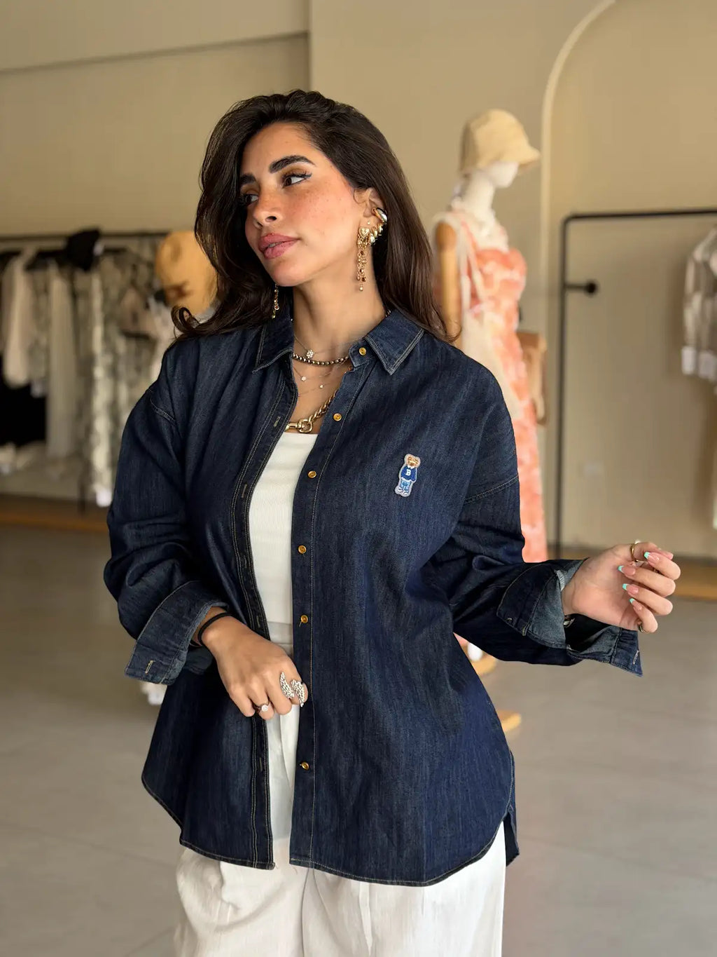 Teddy bear denim shirt- Navy