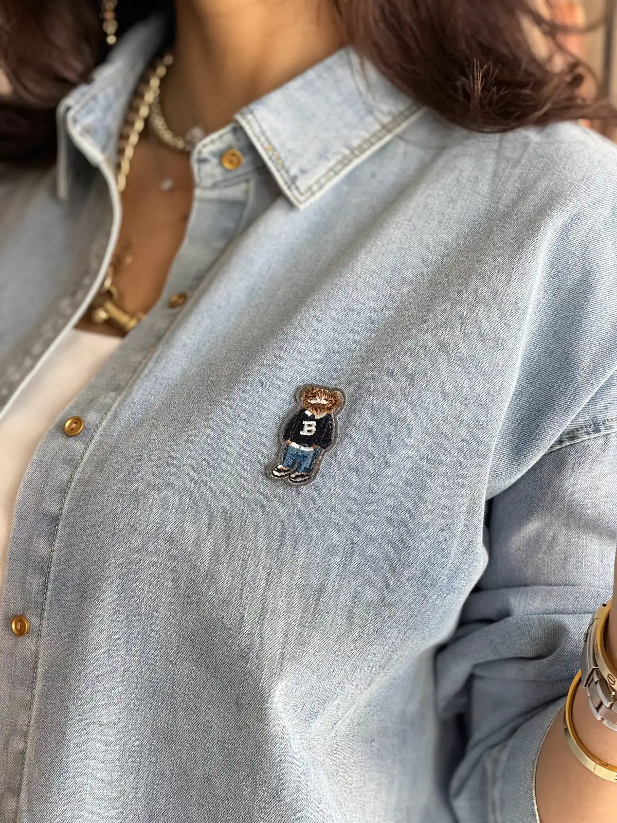 Teddy bear denim shirt- Blue