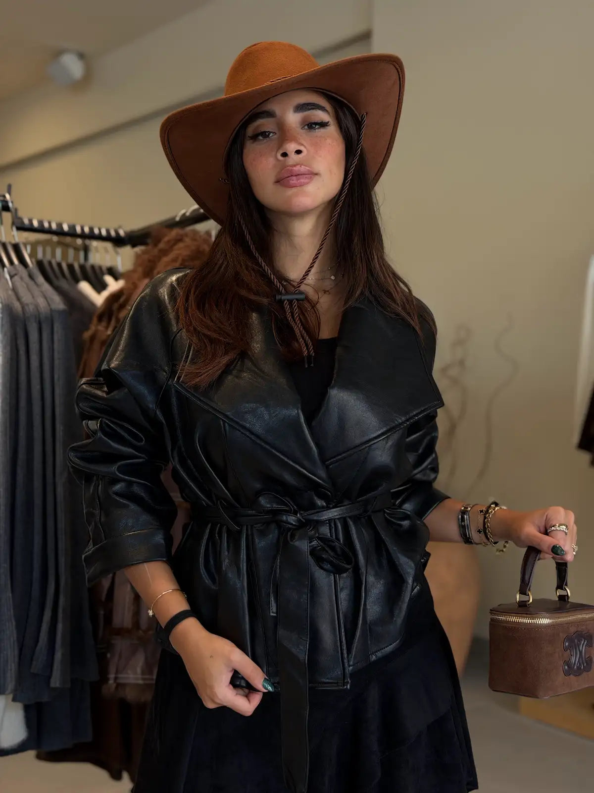 Fleeced leather jacket - Black