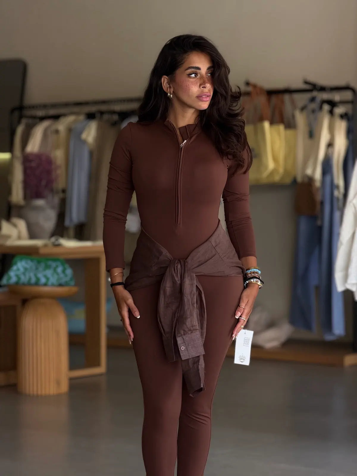 Sleeve Slim-Fit Jumpsuit - brown