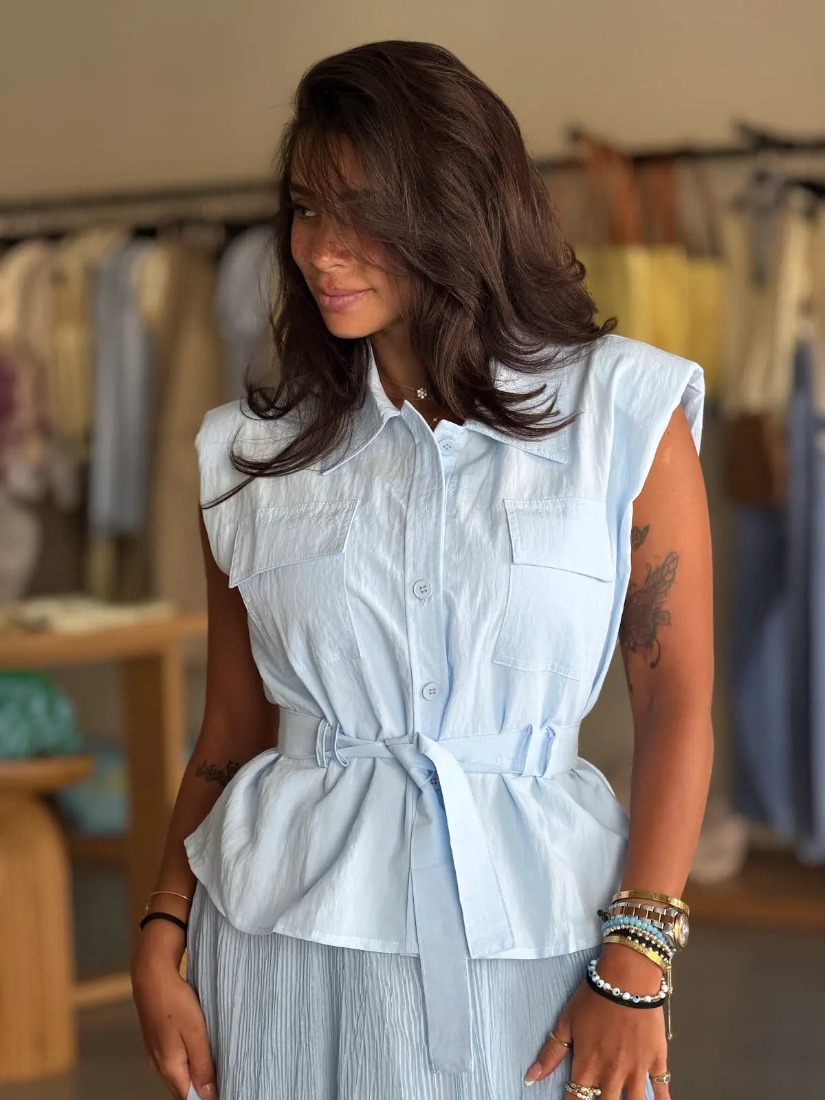 Linen Vest - baby blue