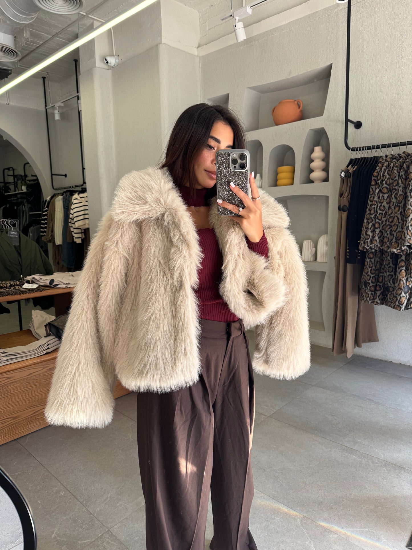 Fur Jacket In Beige