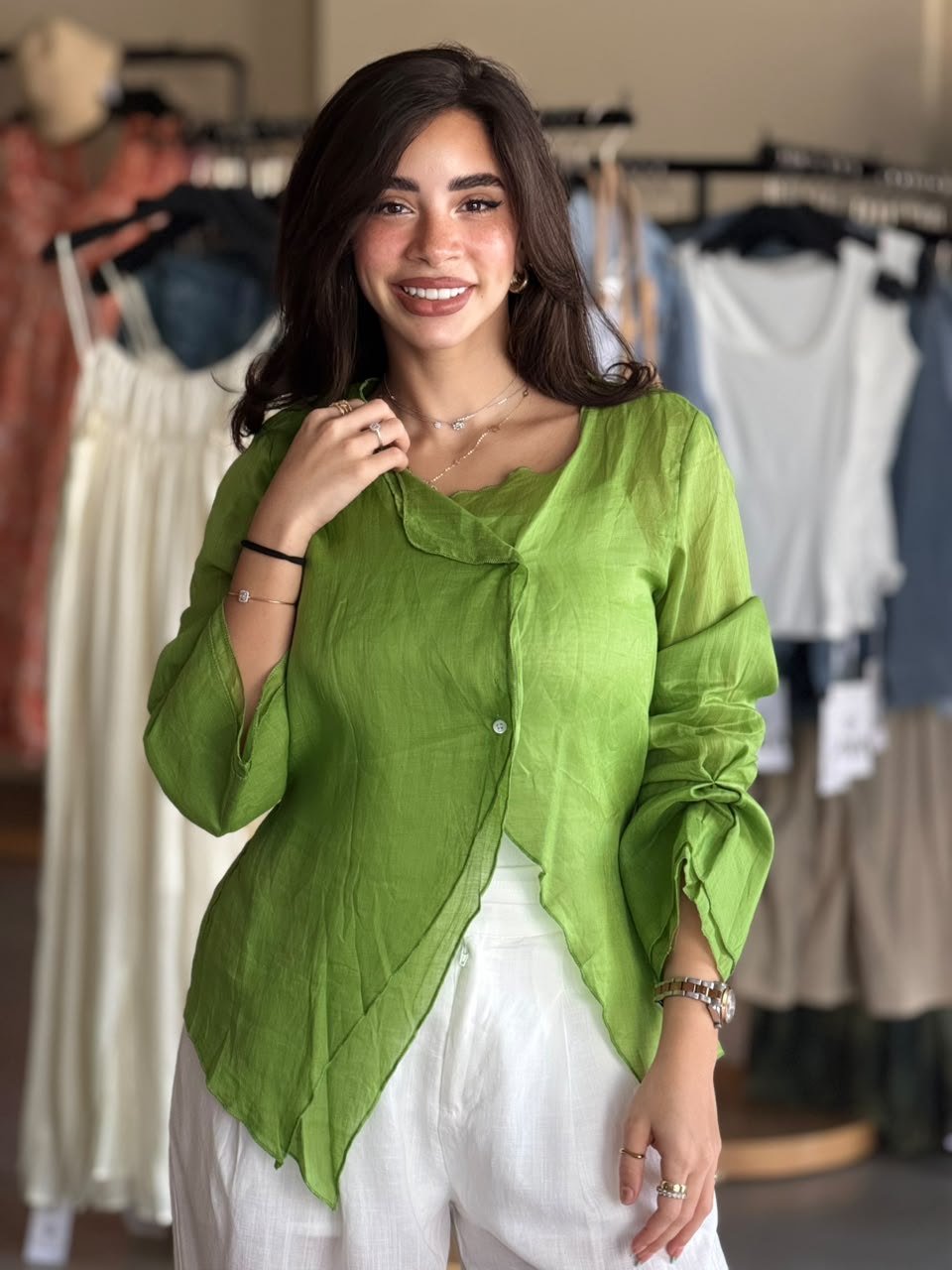 Linen blouse - Green
