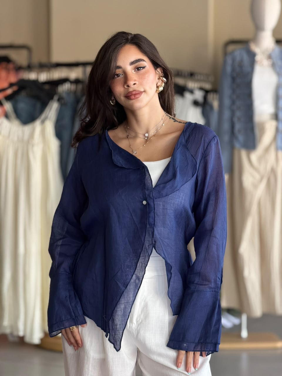 Linen blouse - Navy