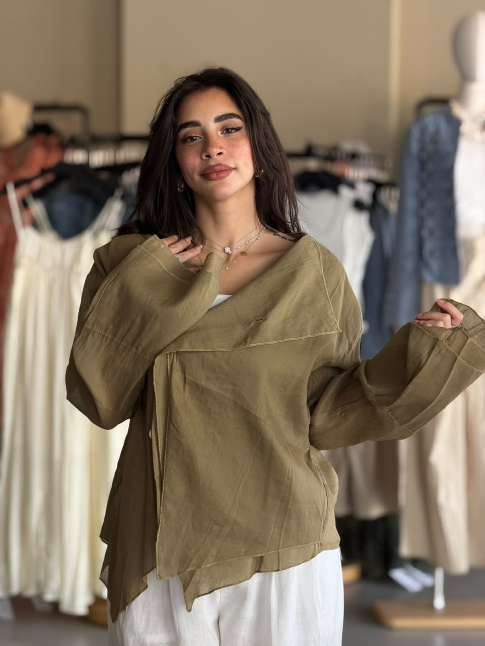Linen blouse - Olive