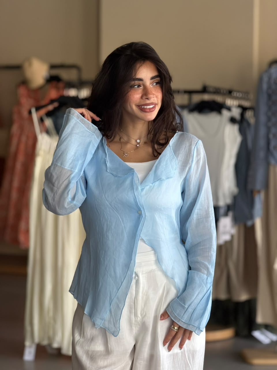 Linen blouse - Baby Blue
