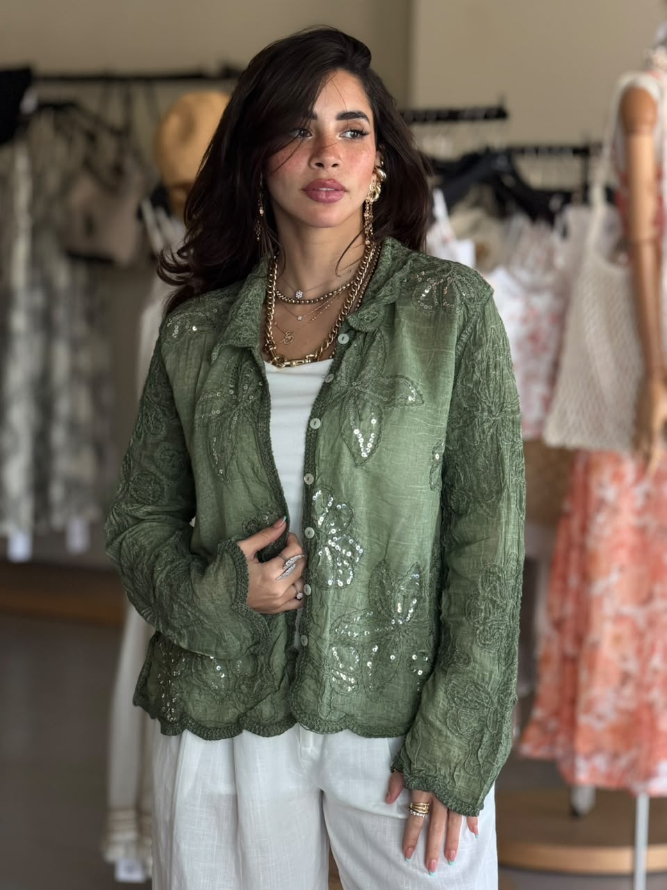 Sheer Flora Shirt - Green