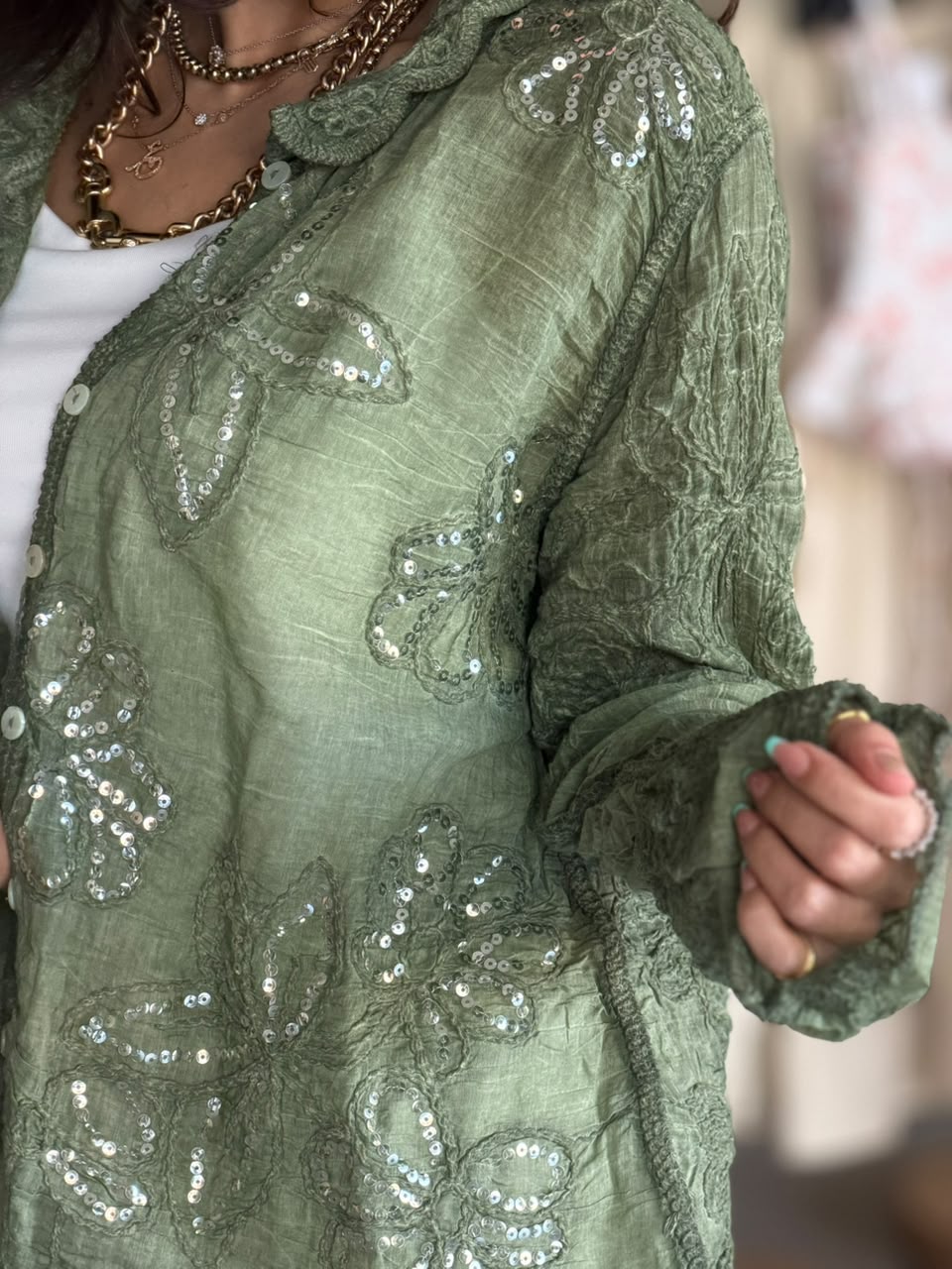 Sheer Flora Shirt - Green