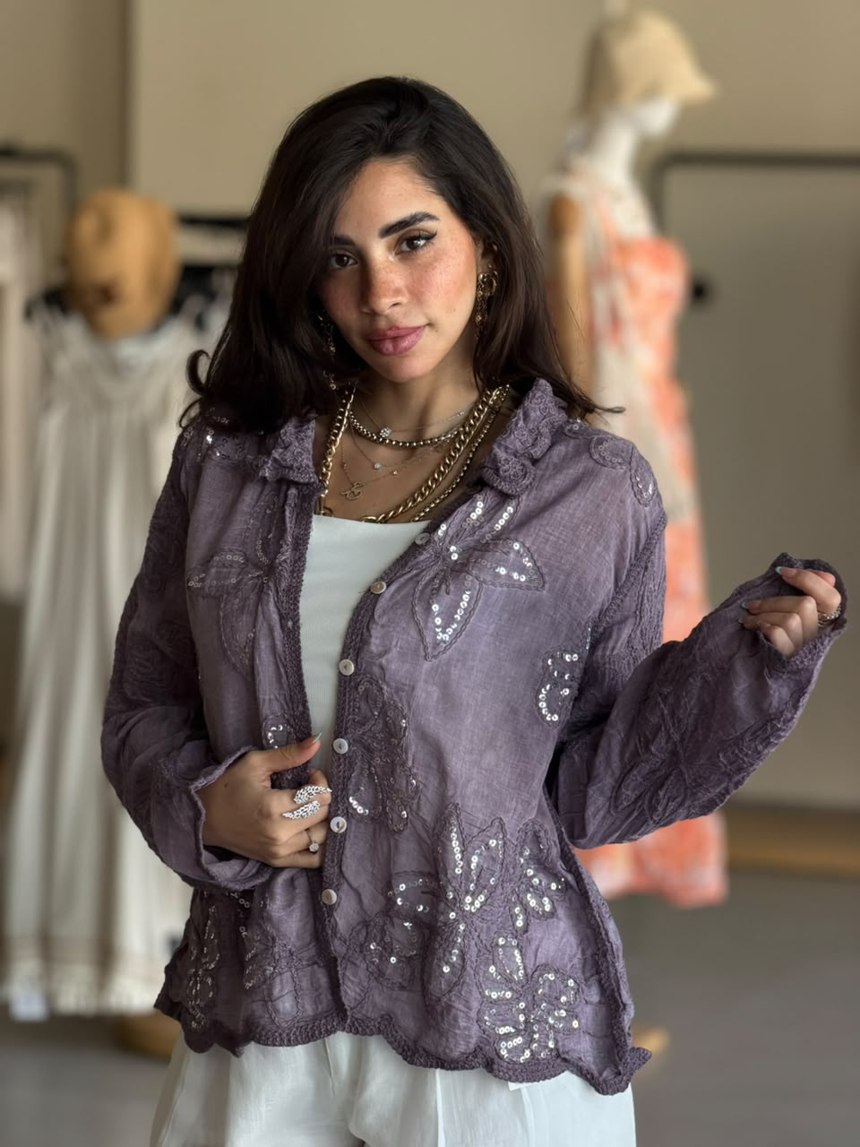 Sheer Flora Shirt - Purple