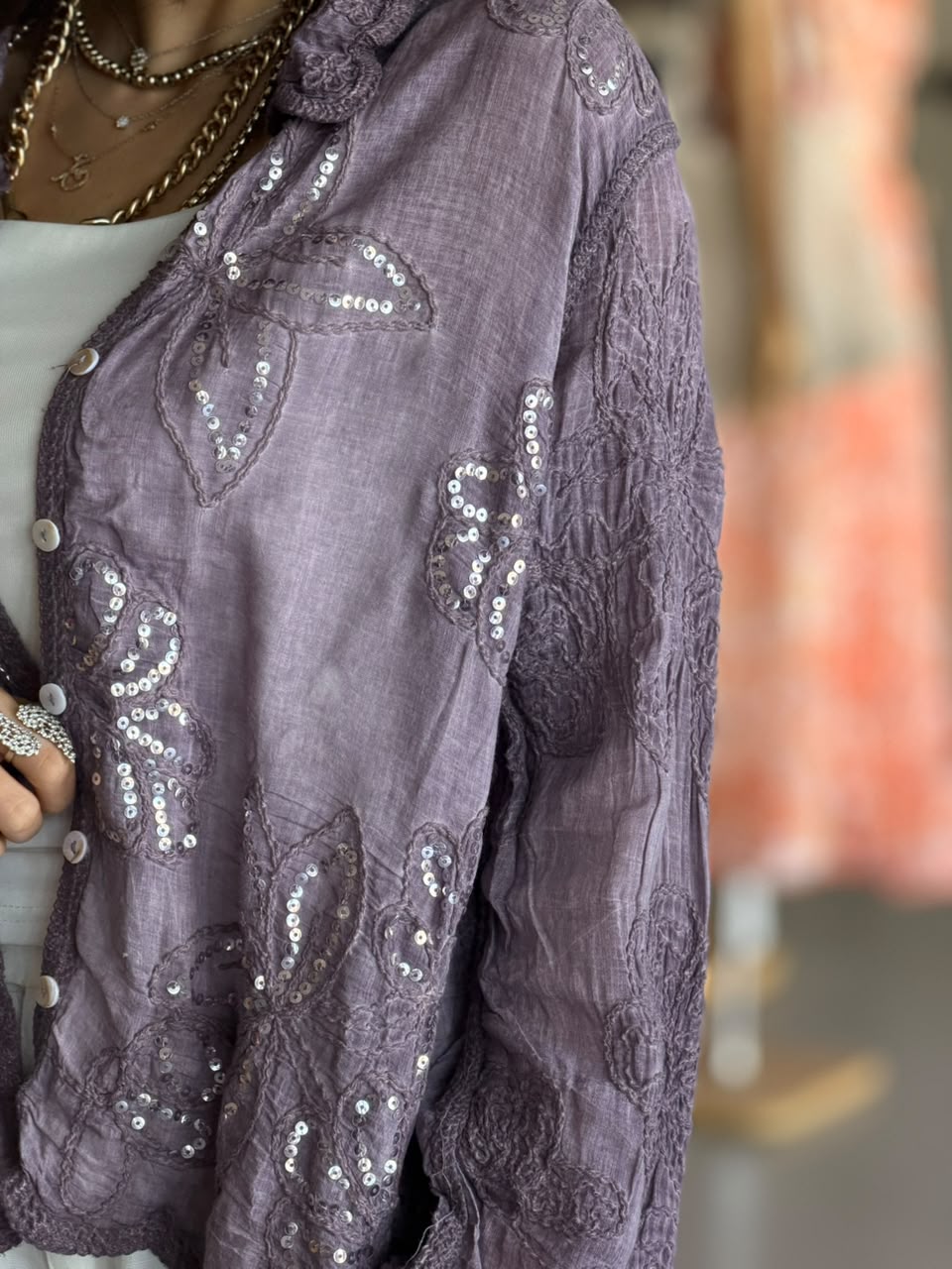Sheer Flora Shirt - Purple