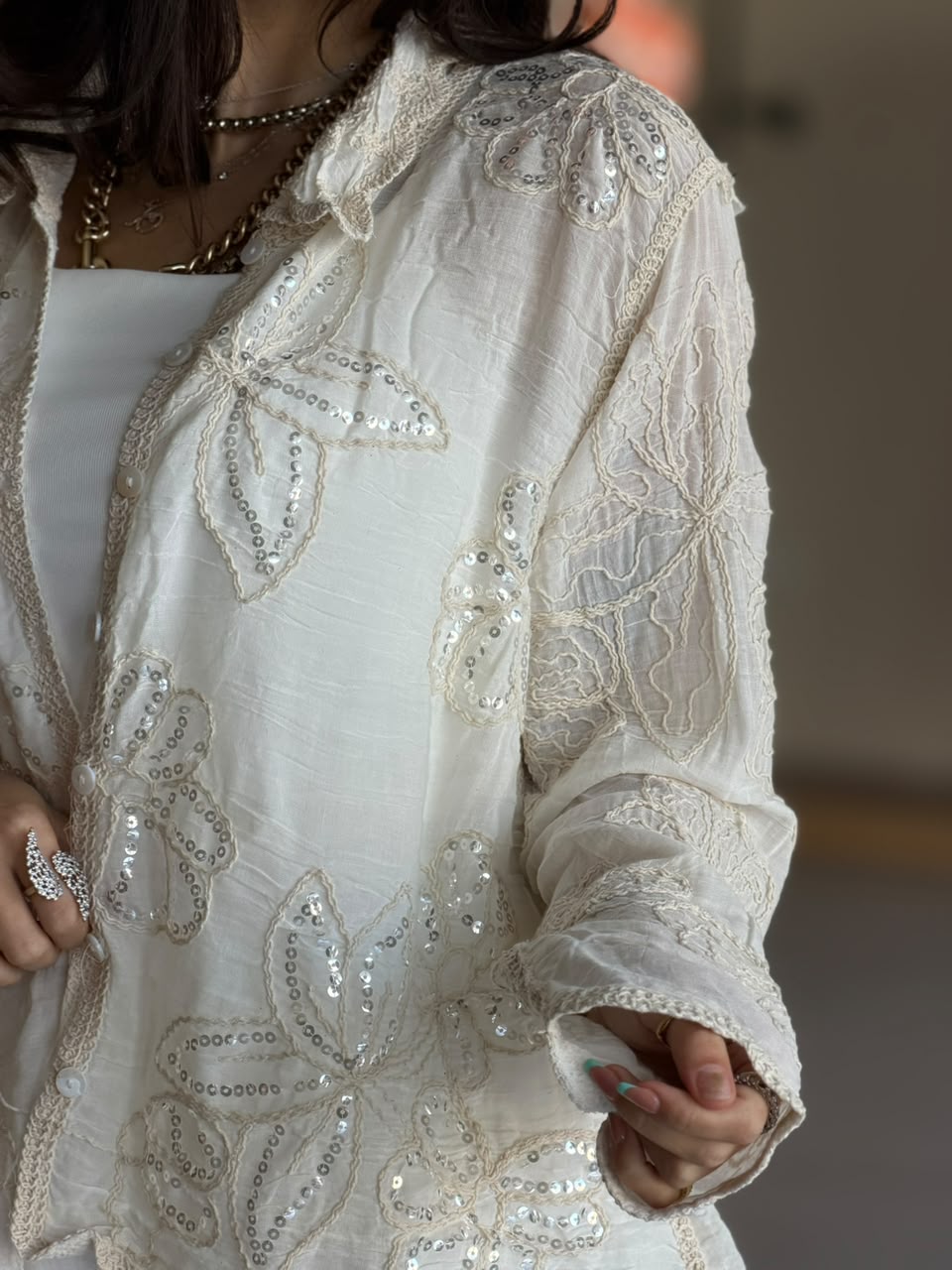 Sheer Flora Shirt - Off White
