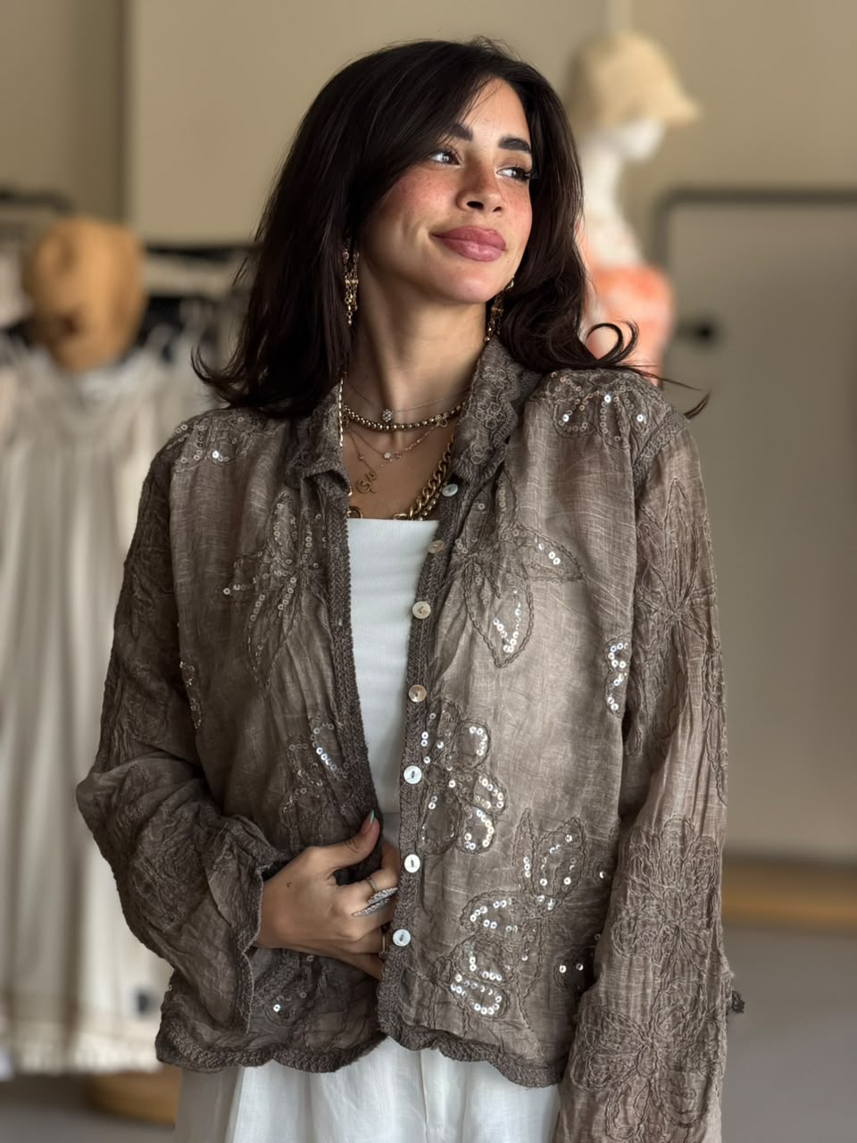 Sheer Flora Shirt - Light Brown