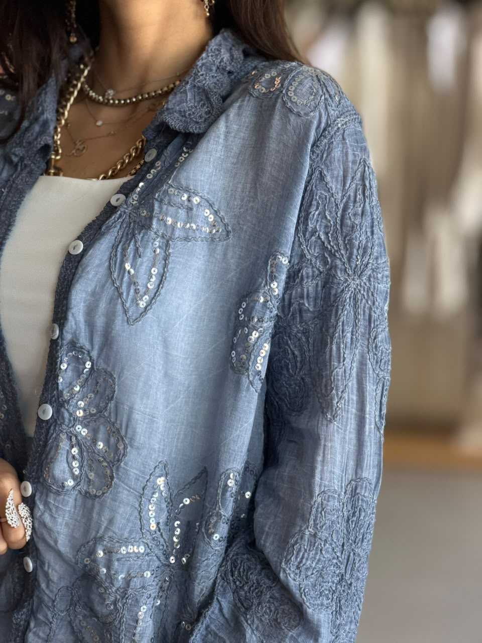 Sheer Flora Shirt - Blue