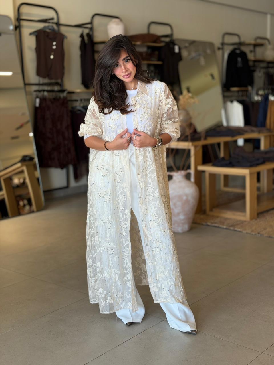 Floral  Cardigan - Beige