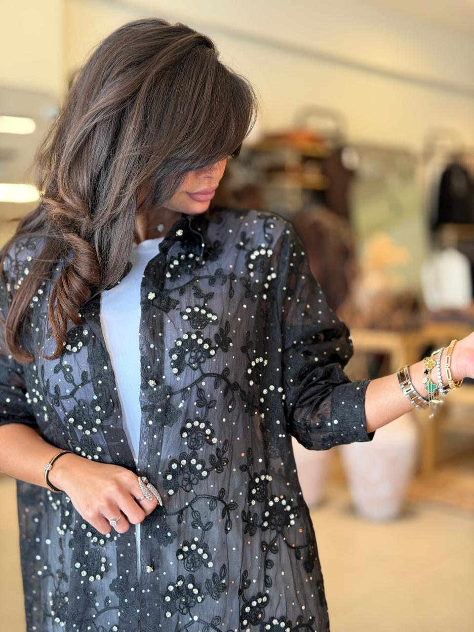 Floral  Cardigan - Black