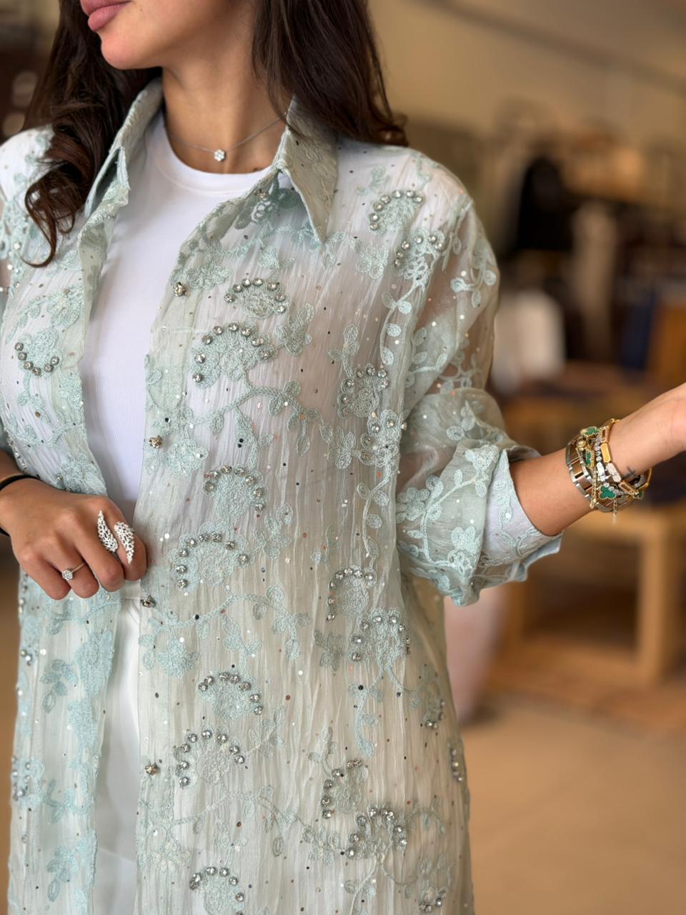 Floral  Cardigan - Mint